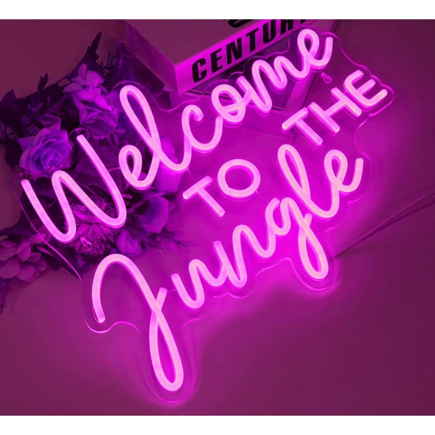 Vivid Bright Pink “Welcome Come to Jungle” LED Night Light Room Wall Decor