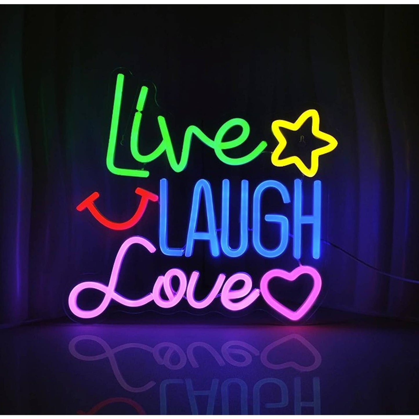 Fun Bright Color Live, Laugh, Love Star Heart Smile LED Night Light Room Wall De