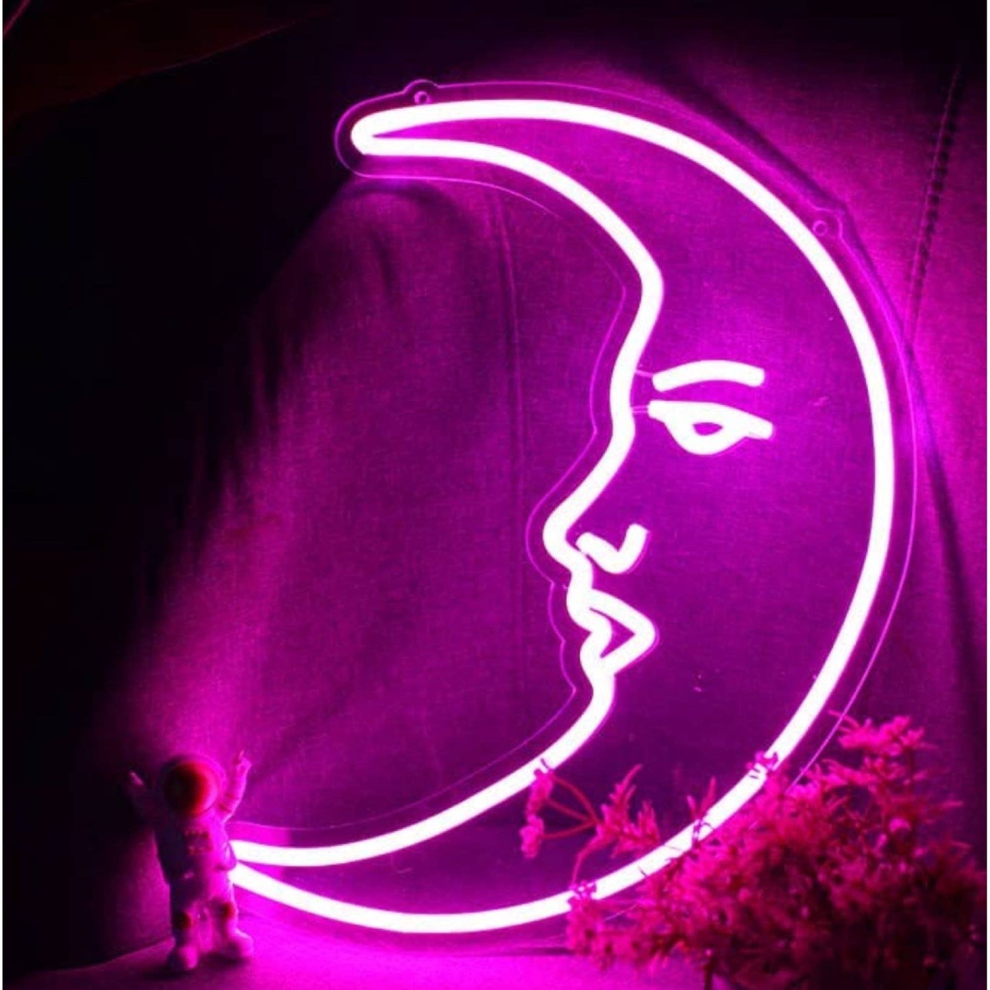 Lovely Bright Pink Moon with a Face LED Night Light Room Wall Decor