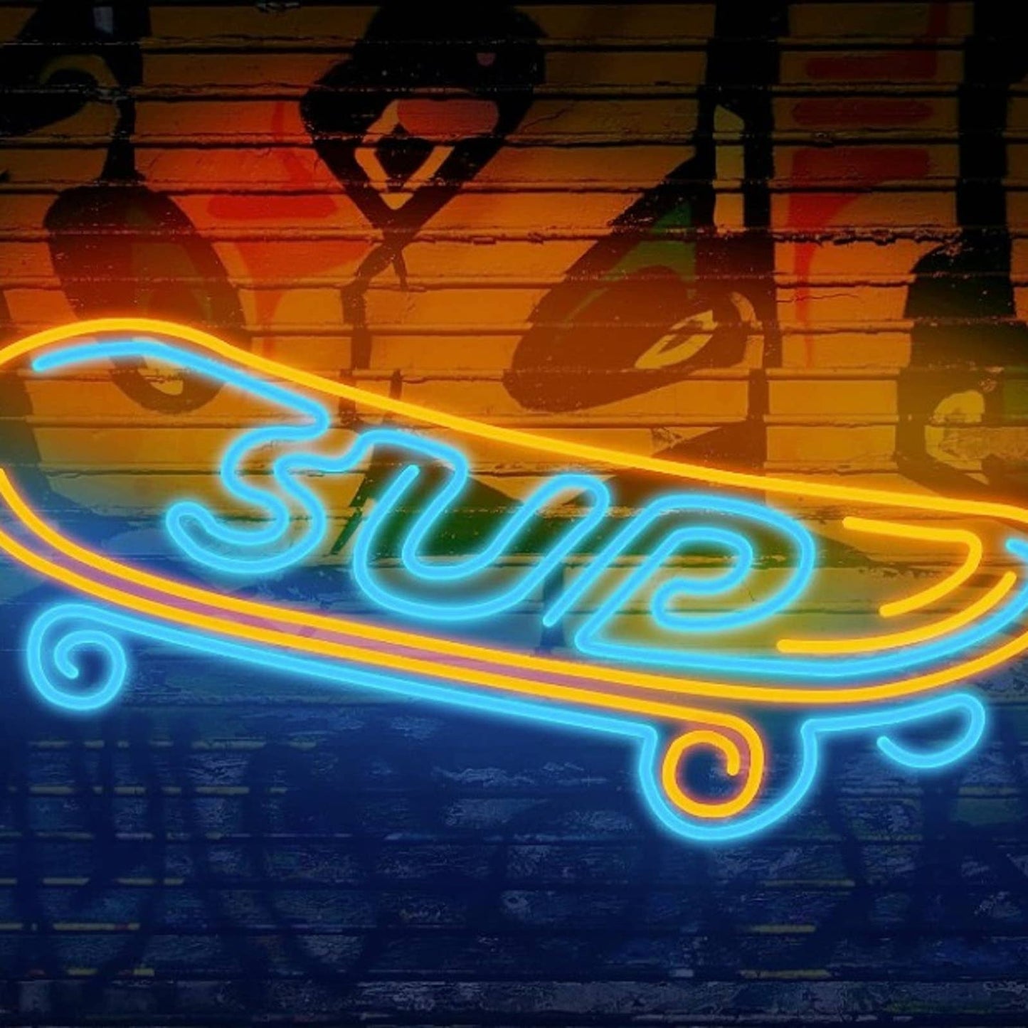 Fun Bright Orange / Blue Skateboard LED Night Light Room Wall Decor