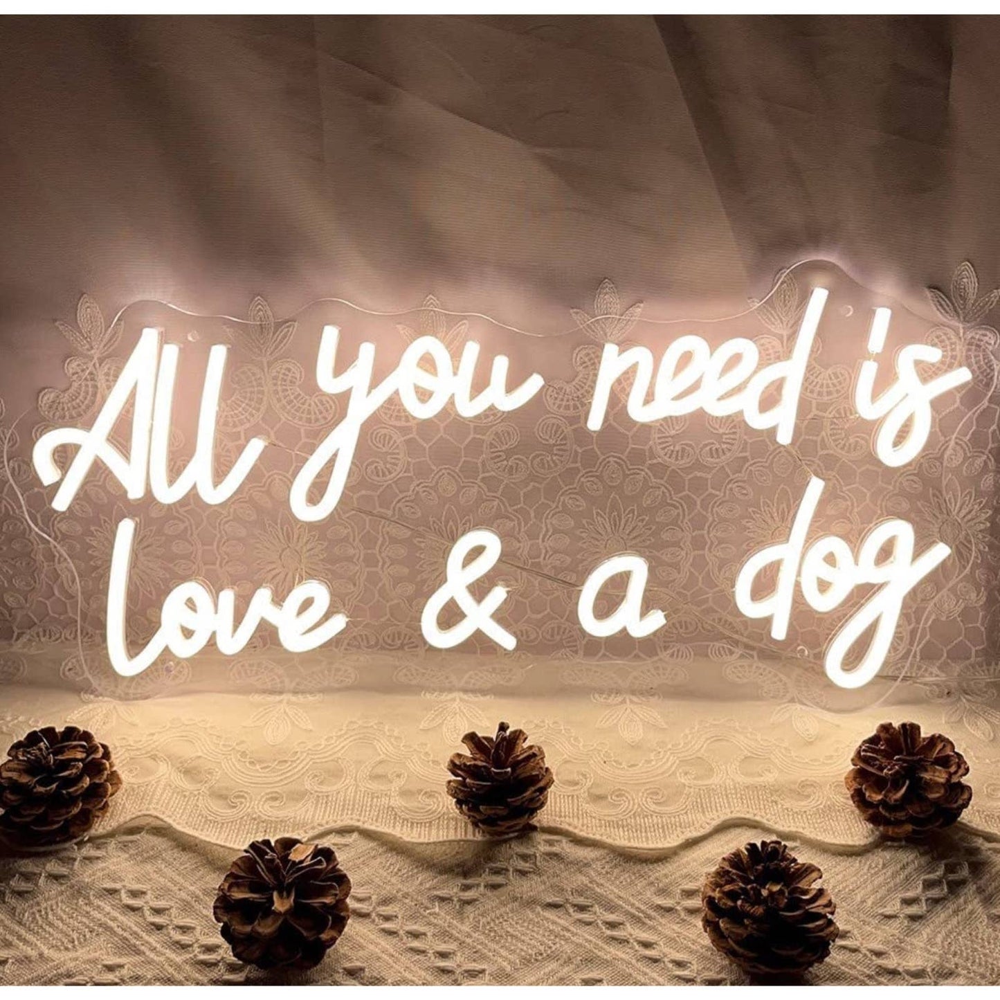 Lovely Bright “All You Need is Love and a Dog” LED Night Light Room Wall Decor