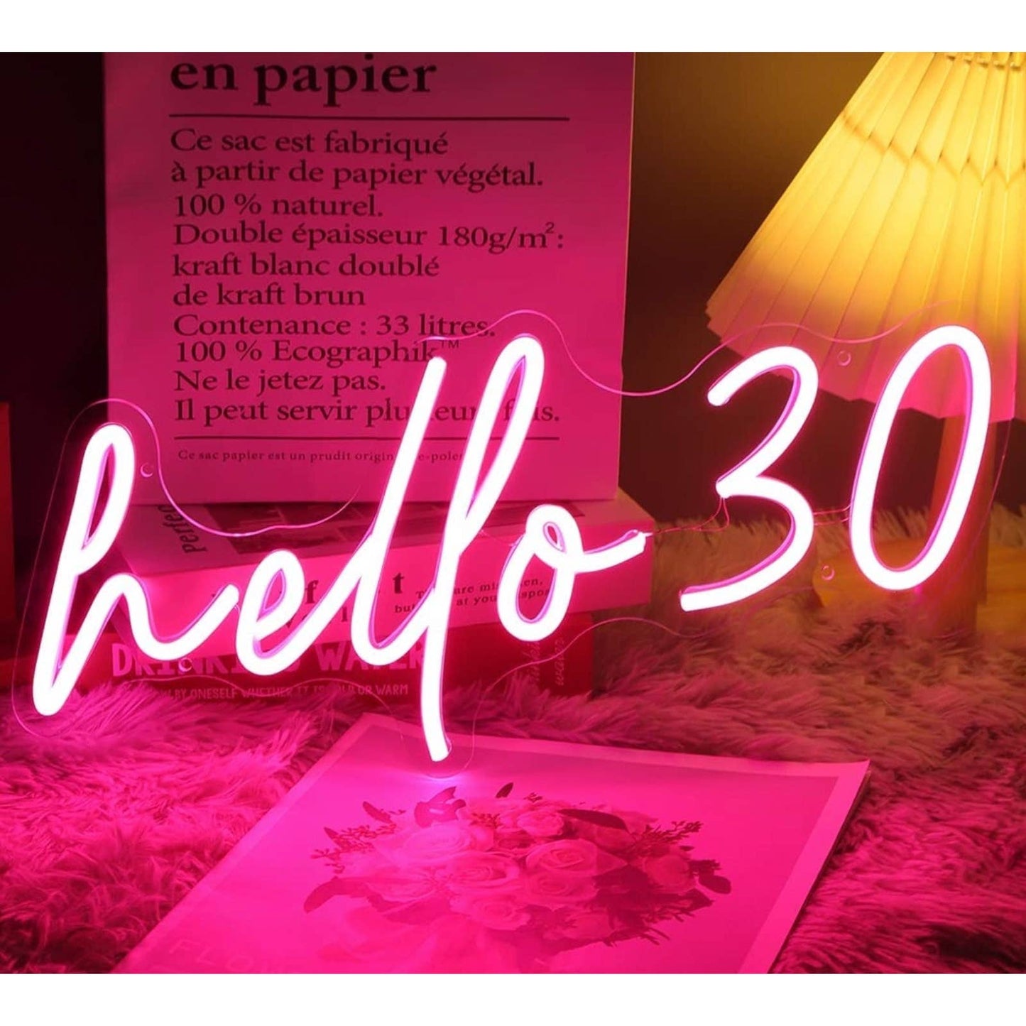 Lovely Bright Pink “Hello Thirty” LED Night Light Birthday Party LED Light Room