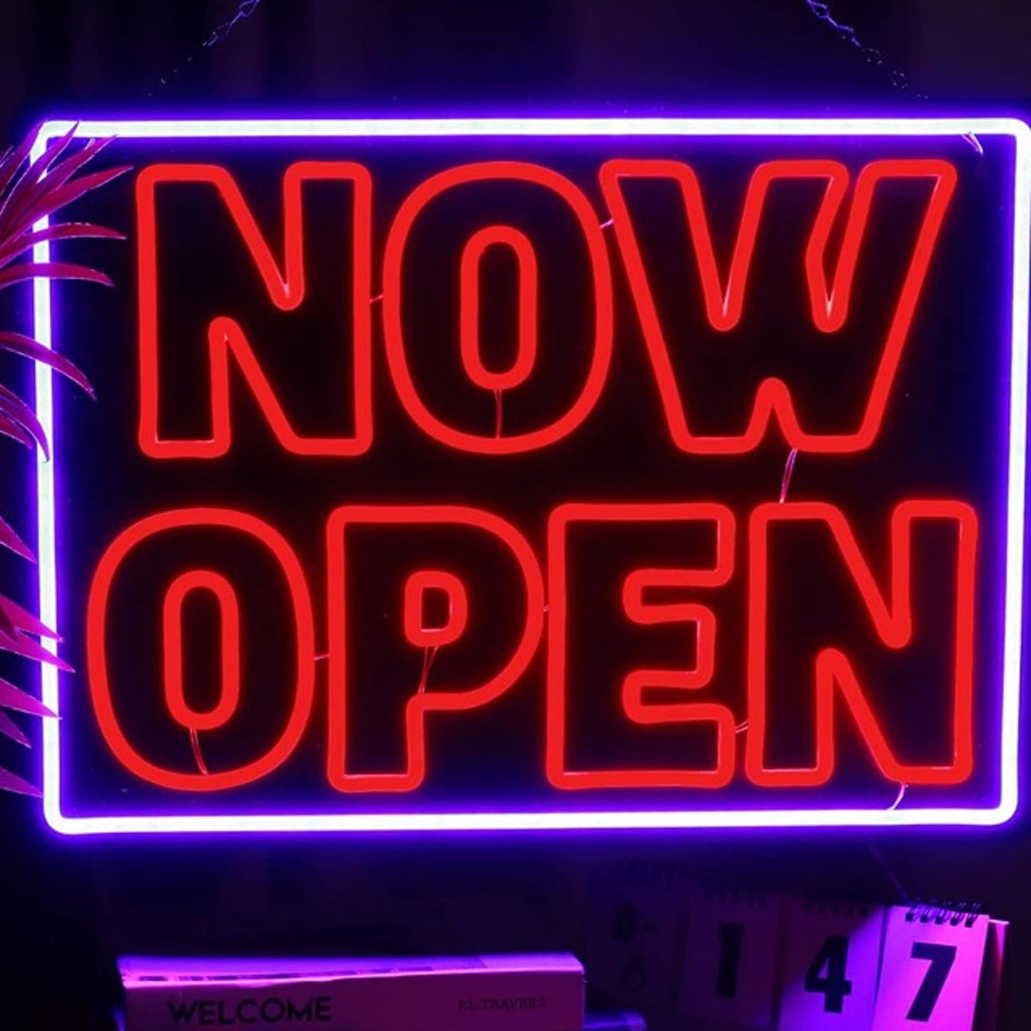 Large Vivid Bright NOW OPEN Square LED Light Business Store Sign