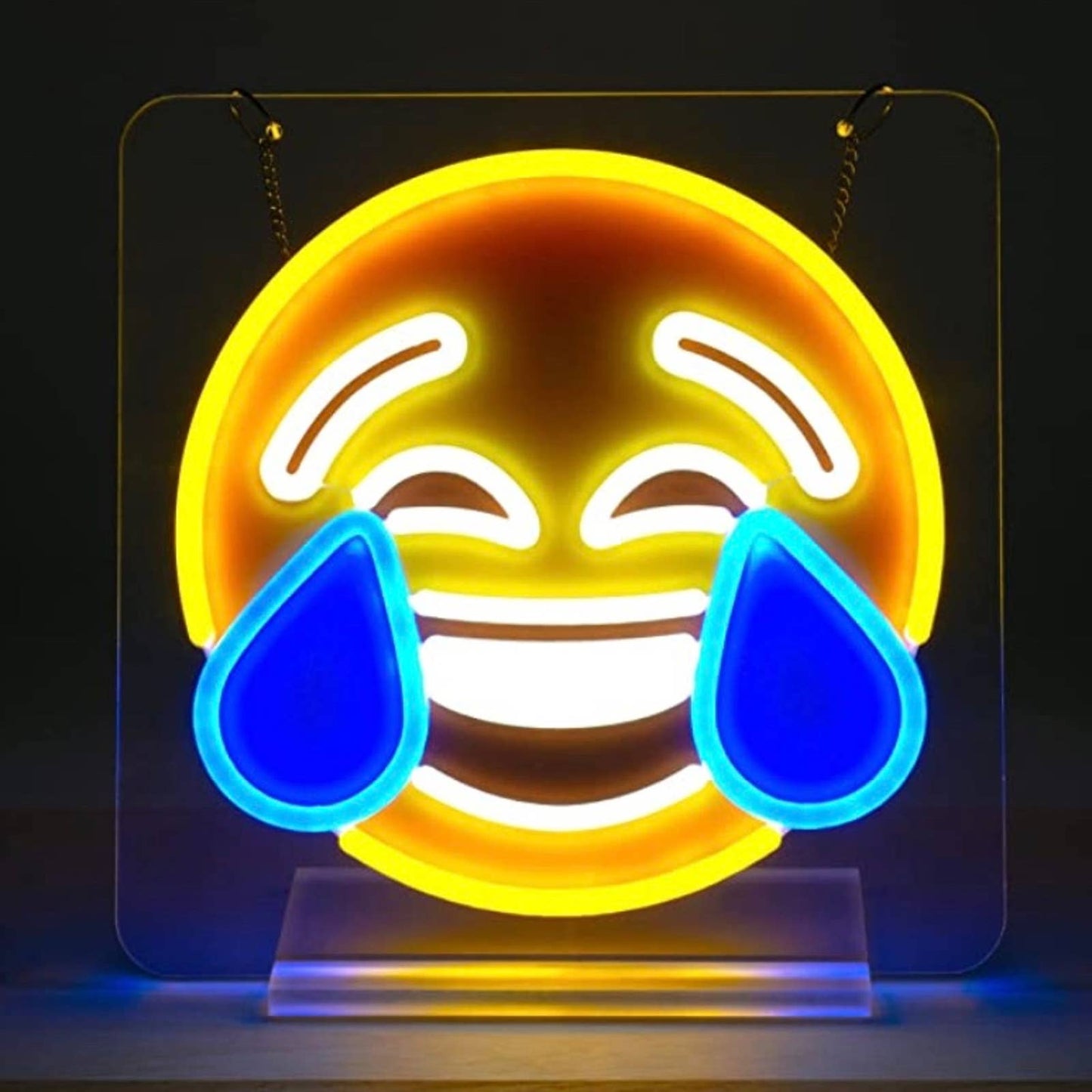 Fun Vivid Bright Yellow Crying Laughing Emoji LED Night Light Sign Room Wall Dec