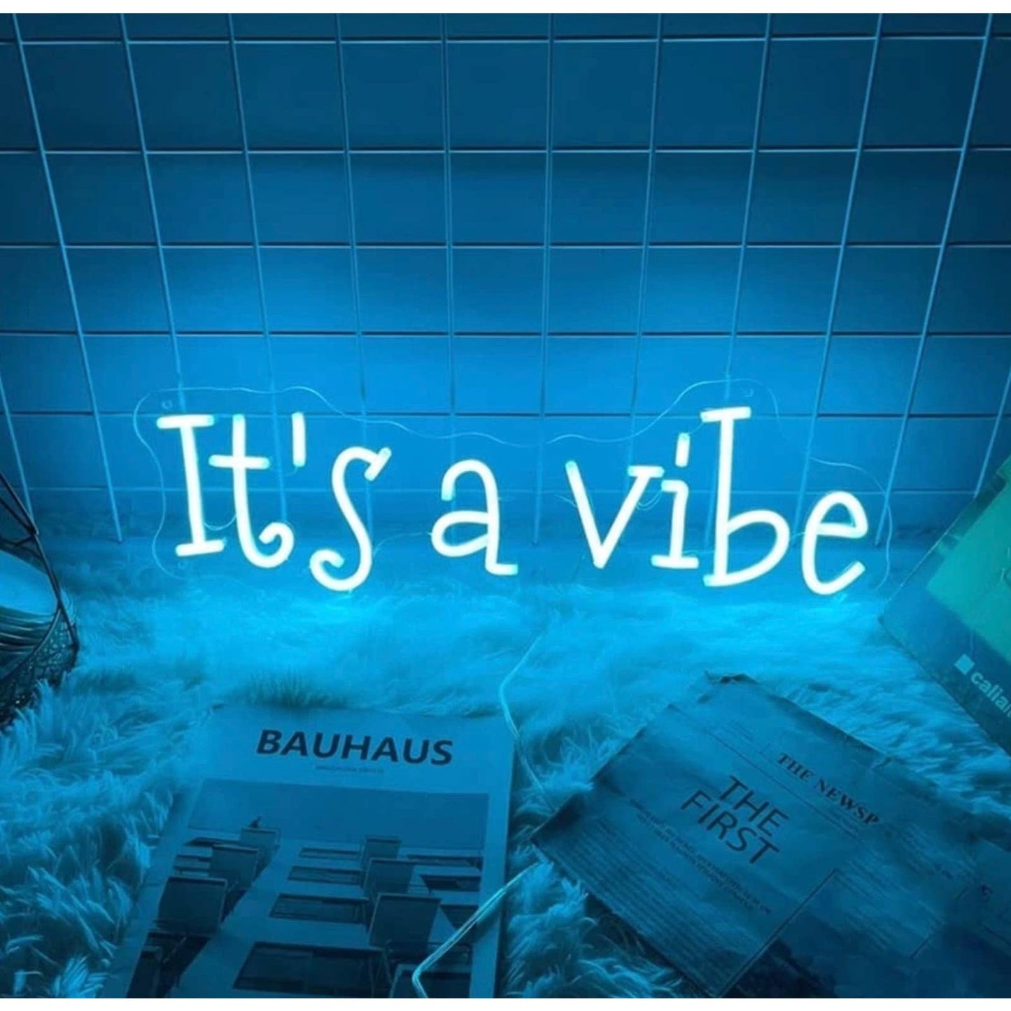 Lovely Bright Cool Blue “It’s A Vibe” LED Night Light Sign Room Wall Decor