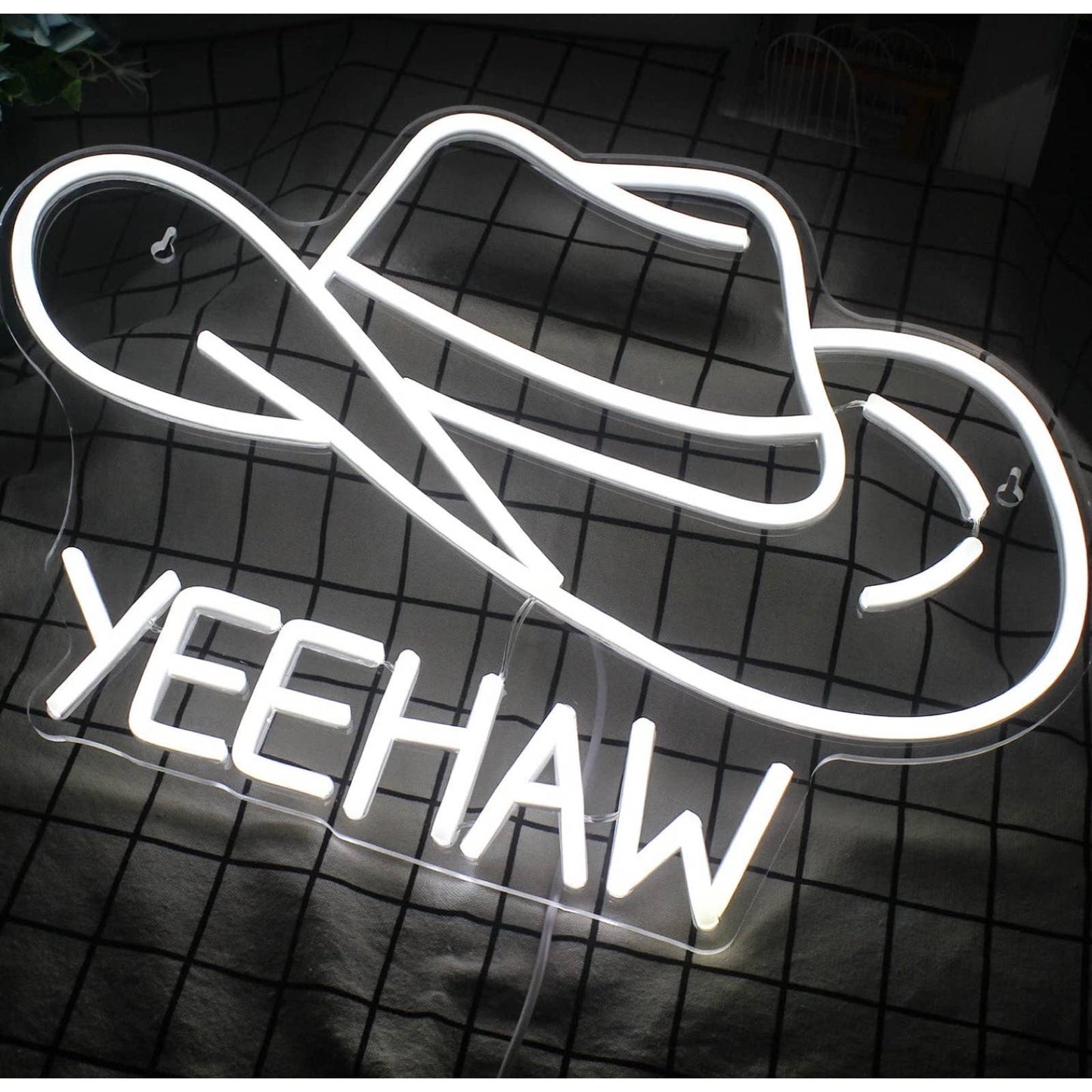 Fun Bright White Yeehaw Cowboy Hat LED Night Light Room Wall Decoration