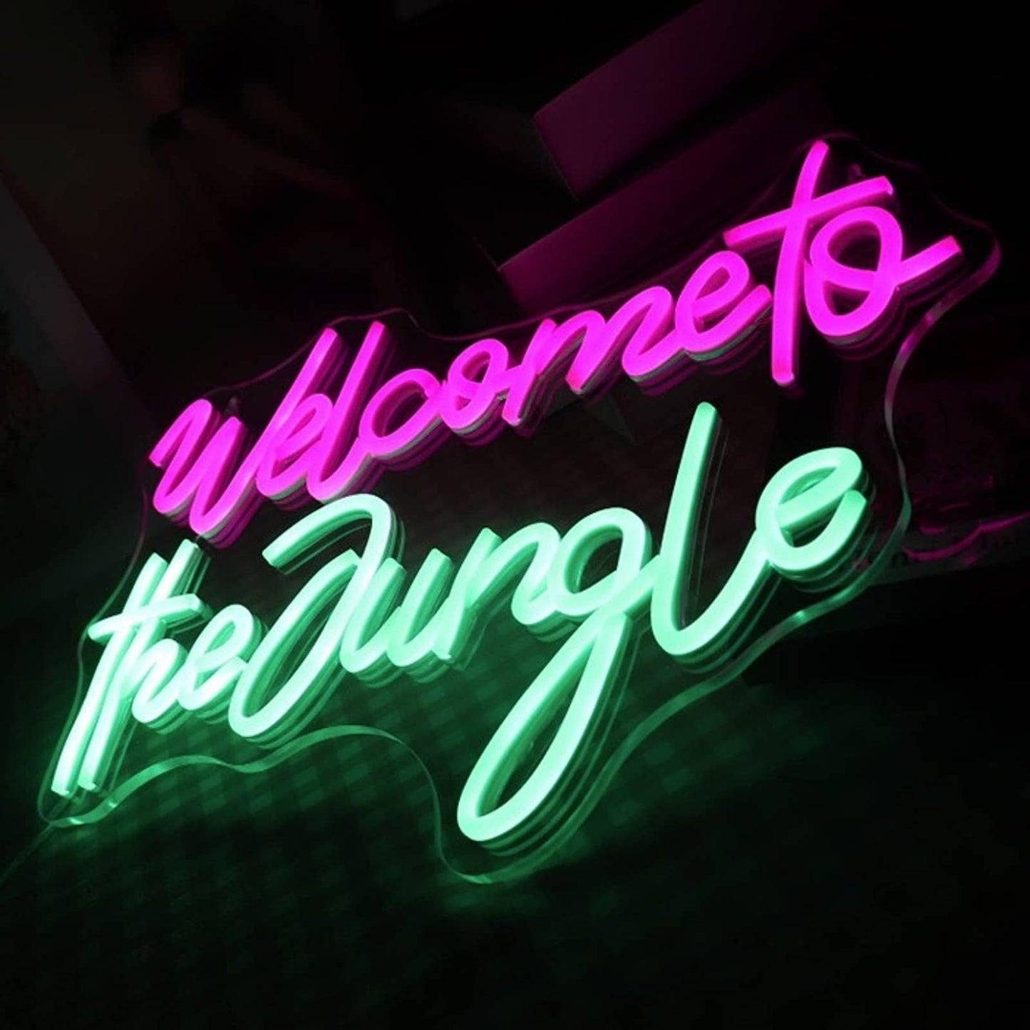 Fun Vivid Bright Pink / Green “Welcome to the Jungle” LED Light Decor