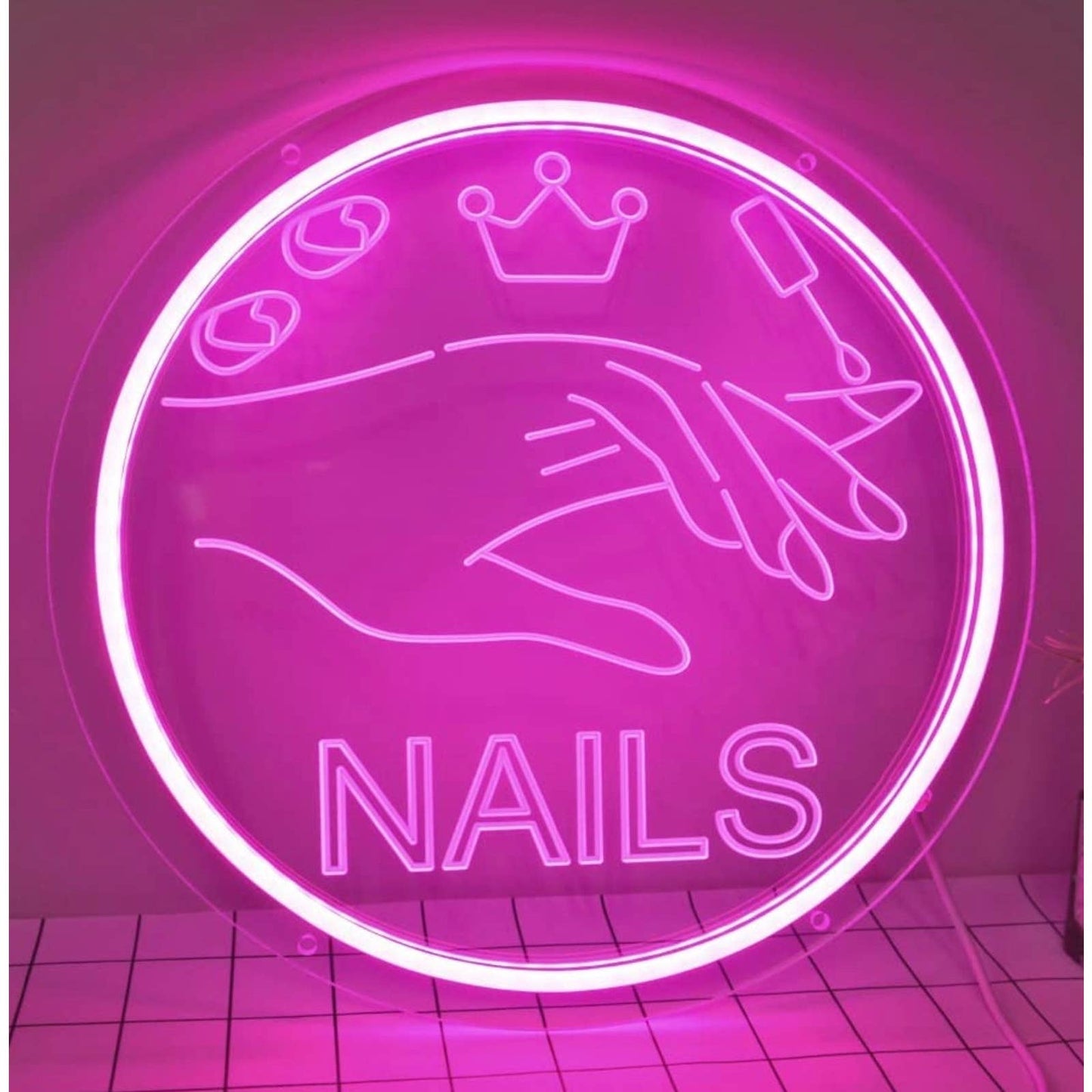 Lovely Bright Pink Nails Salon Spa LED Light Business Wall Decoration