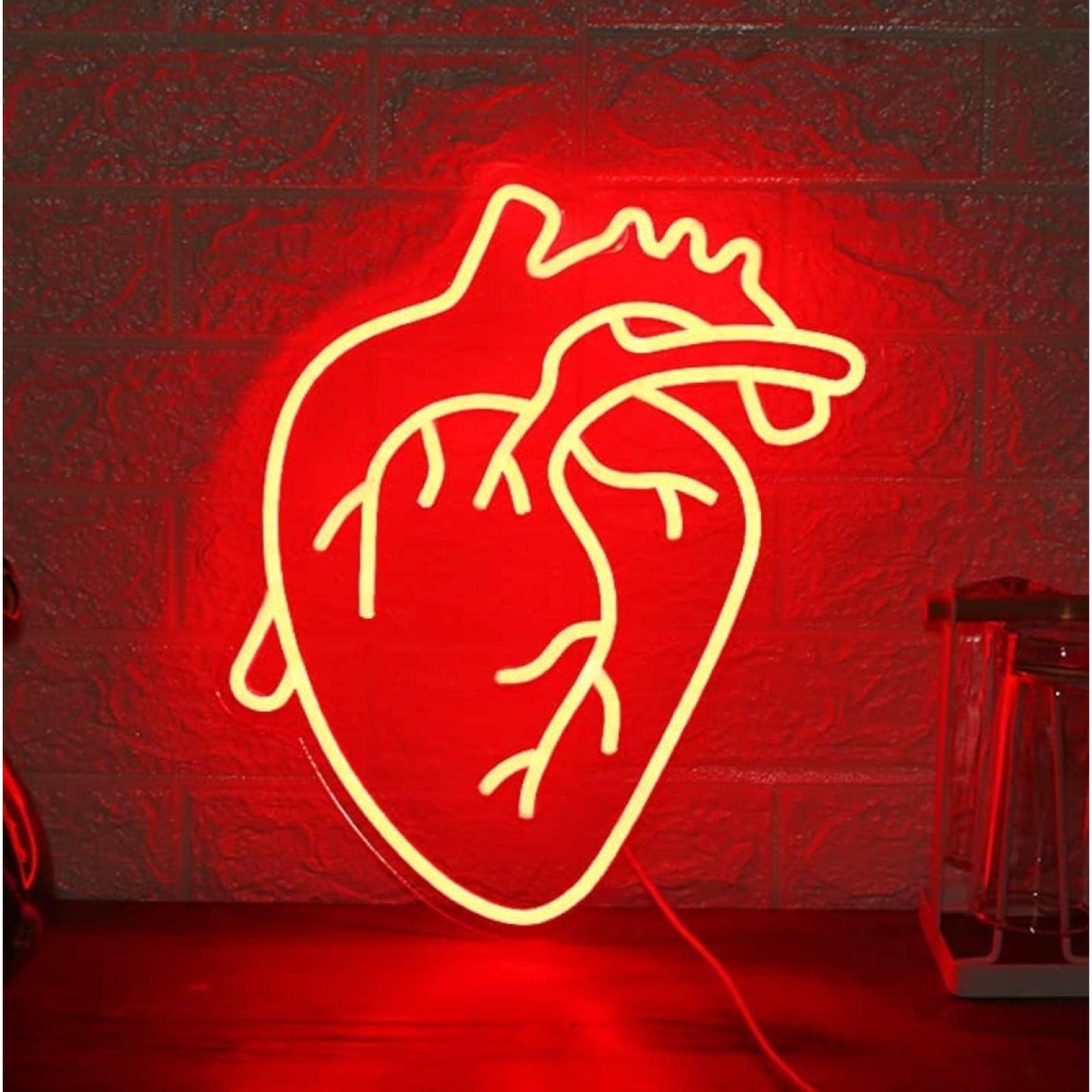 Bright Red Realistic Human Heart LED Night Light Room Wall Anatomy Decor