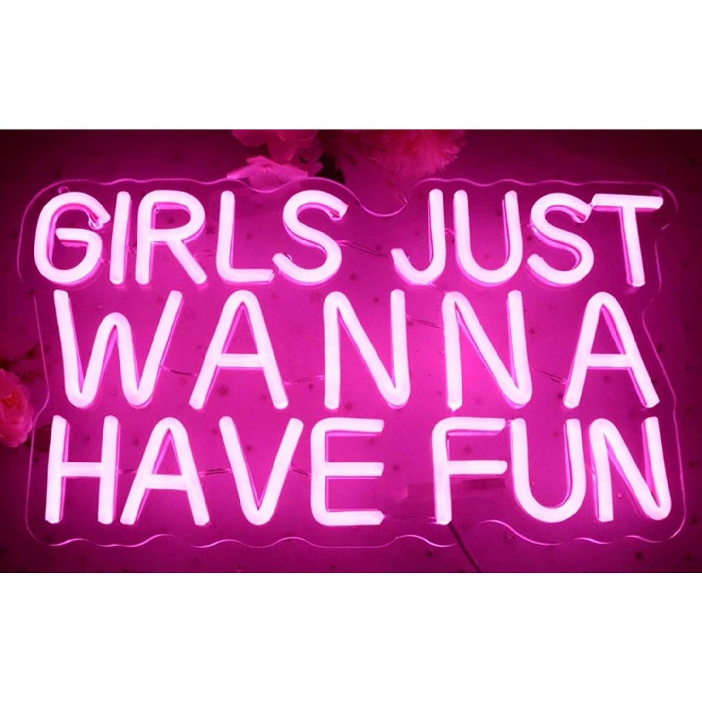 Fun Vivid Bright Pink “Girls Just Wanna Have Fun” LED Nigh Light Room Wall Decor