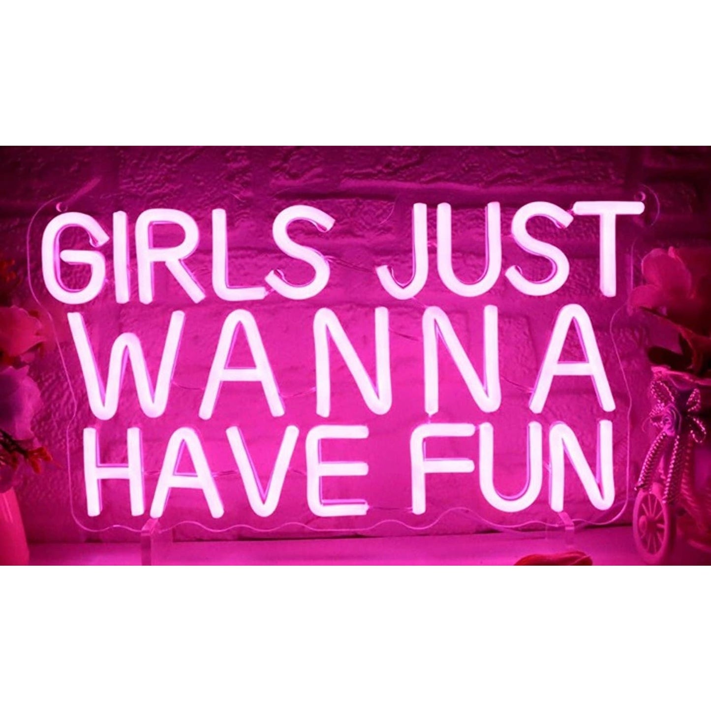 Fun Vivid Bright Pink “Girls Just Wanna Have Fun” LED Nigh Light Room Wall Decor