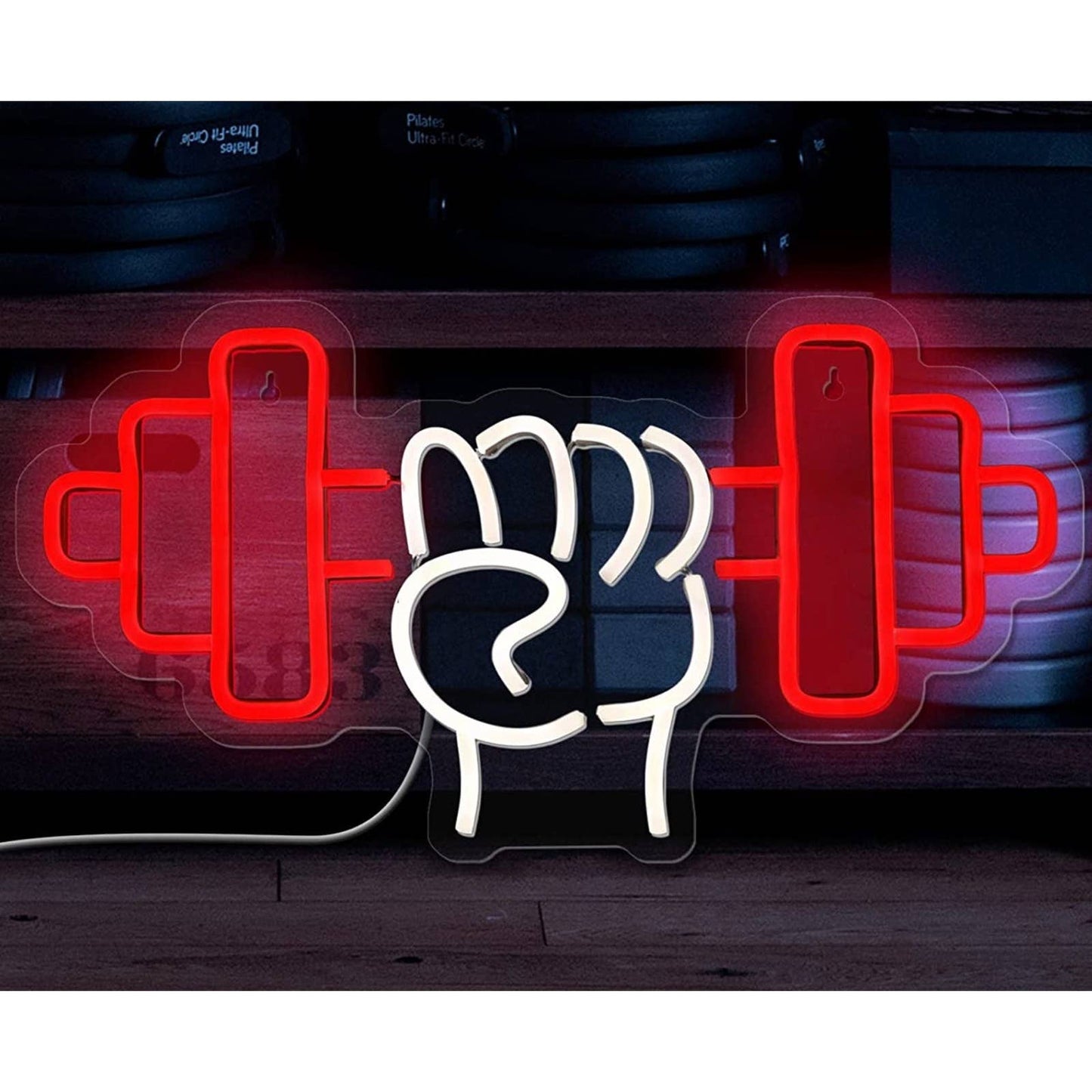 Fun Bright Red Strong Dumbbell Workout LED Night Light Fitness Exercise Gym Deco