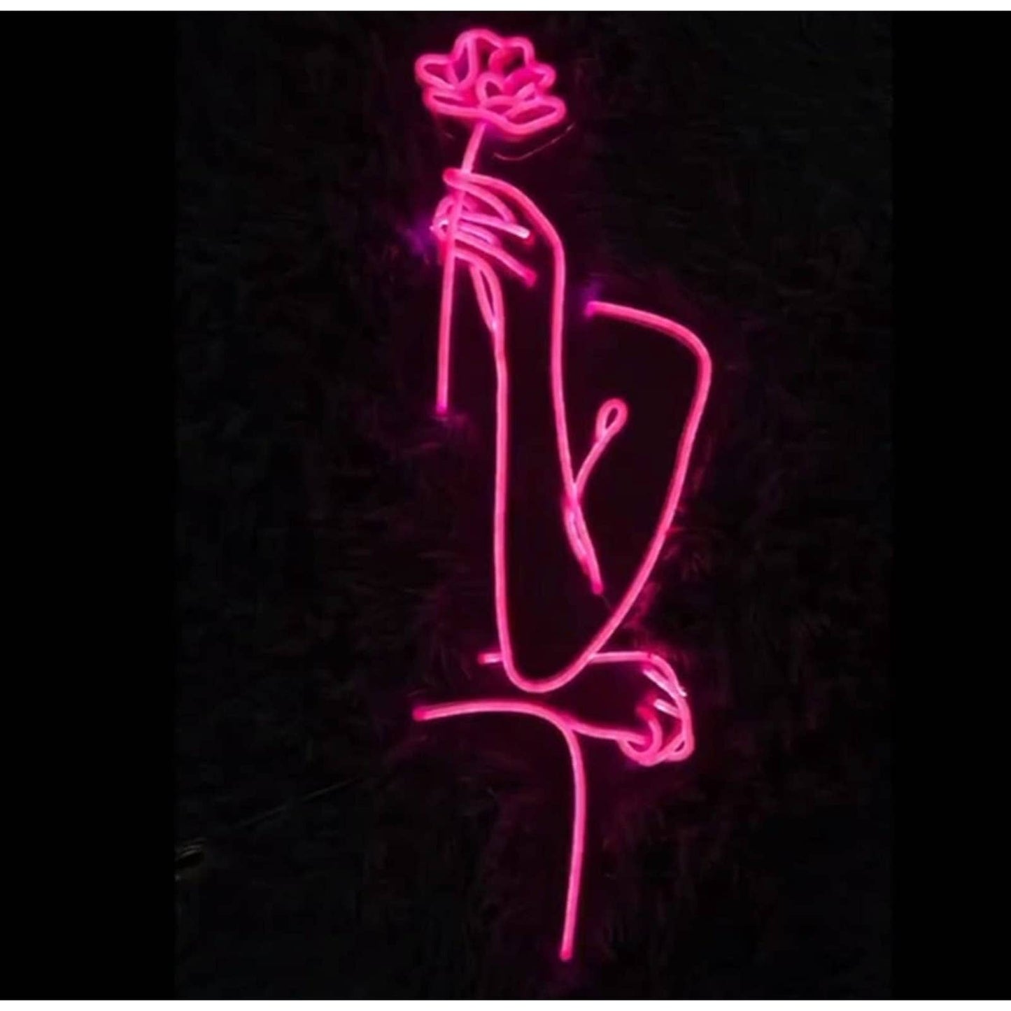 Lovely Elegant Pink Woman Holding a Flower LED Night Light Room Wall Decoration