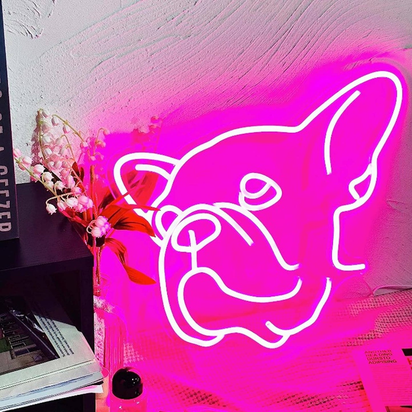 Adorable Cute Bright Pink French Bulldog Frenchie Puppy LED Light Pet Decor