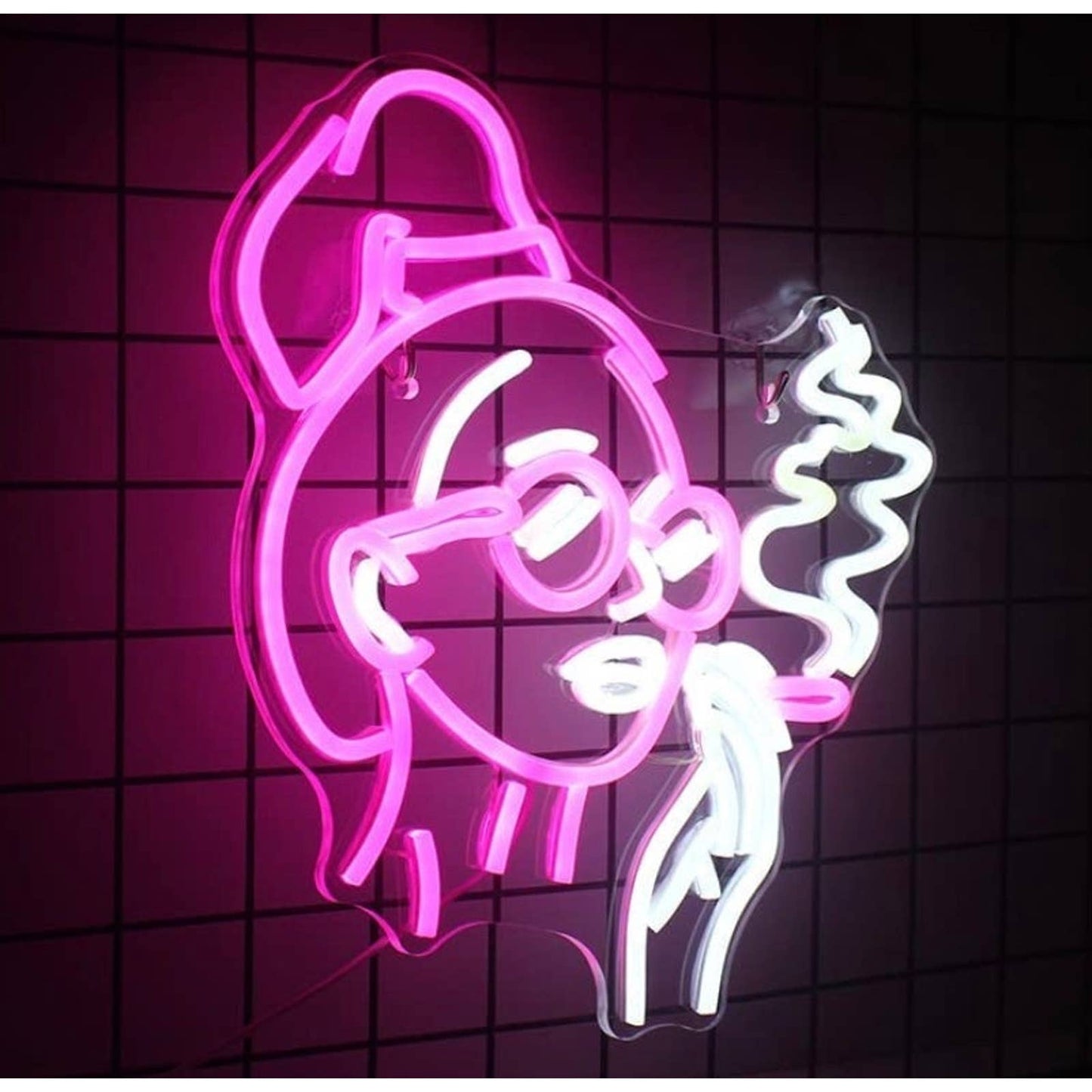 Lovely Bright Pink Smoking Woman LED Night Room Wall Art Decoration