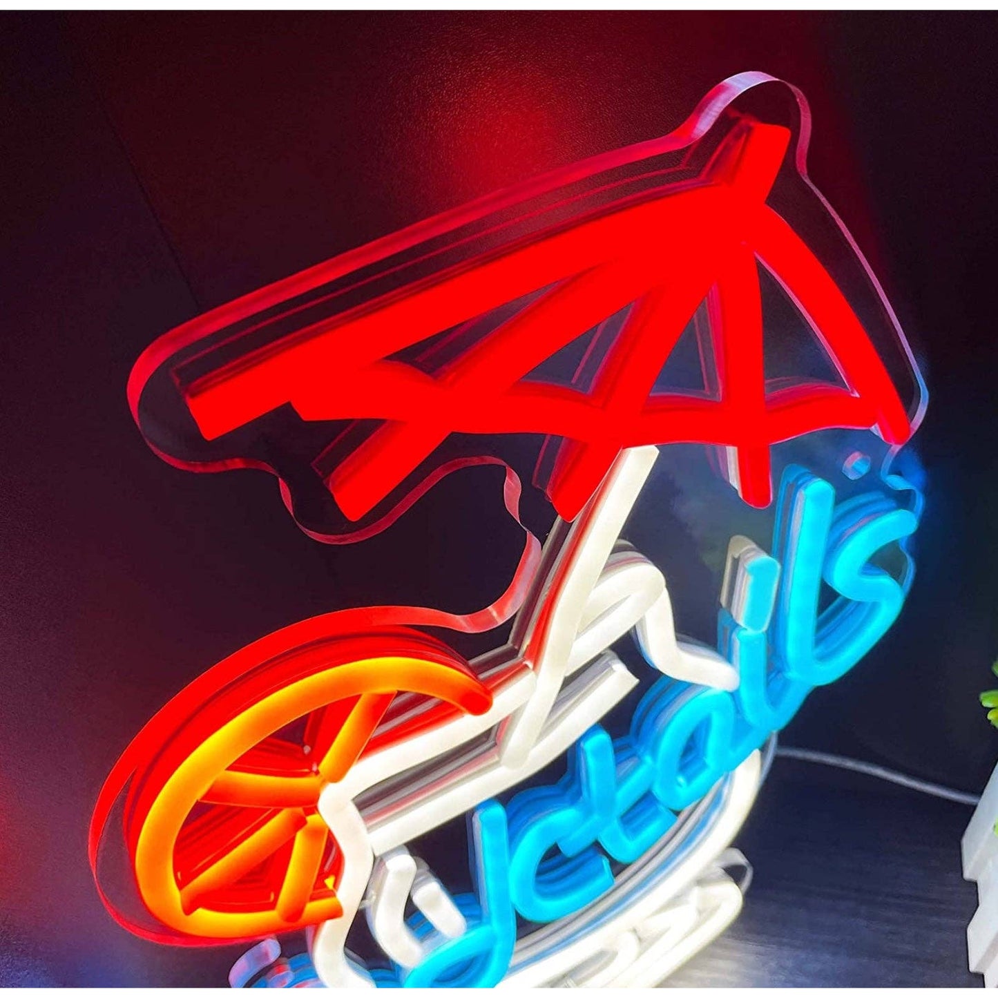 Fun Bright White Red Umbrella Cocktail Drink LED Night Light Bar Room Wall Decor