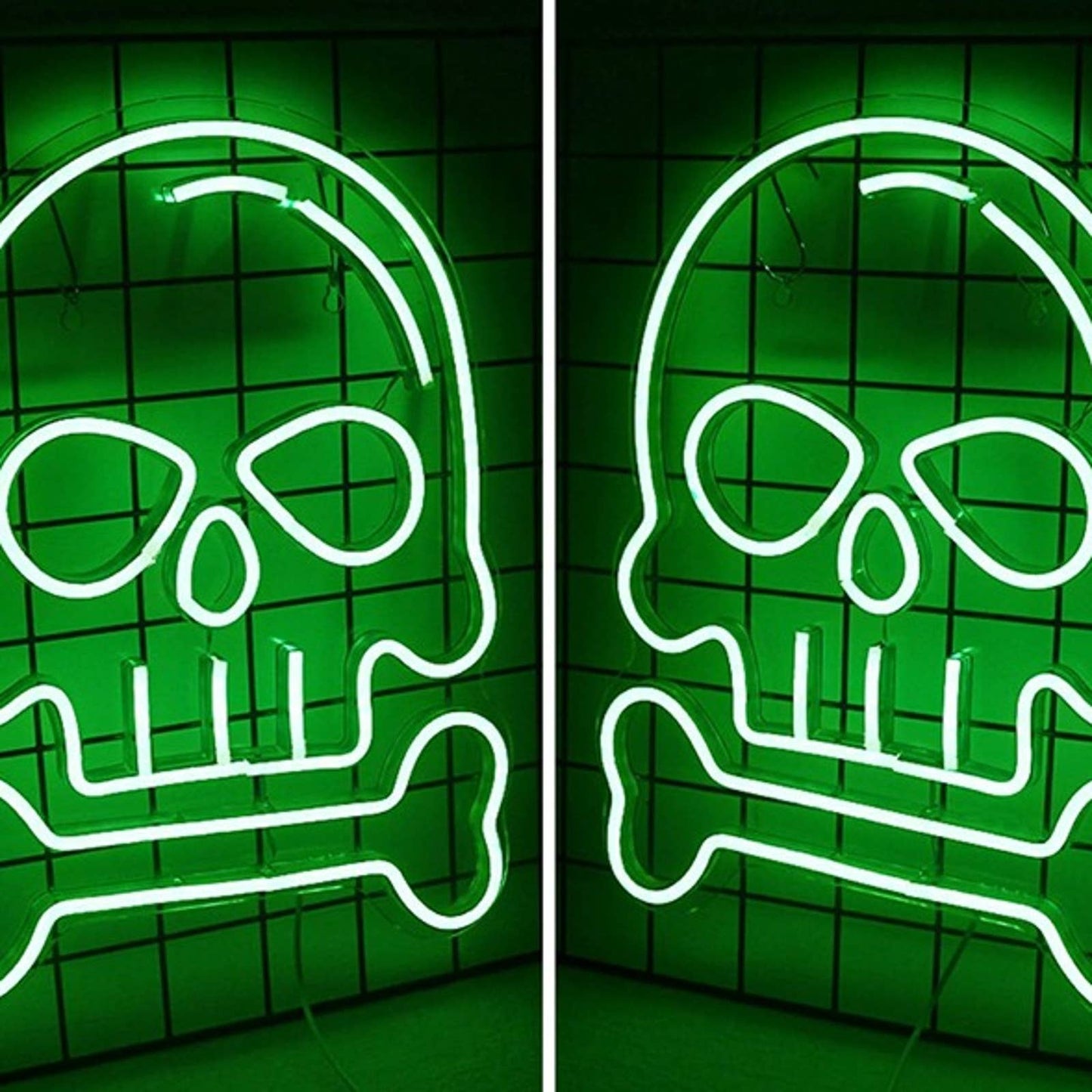 Spooky Bright Green Skull & Bone LED Night Light Halloween Decor