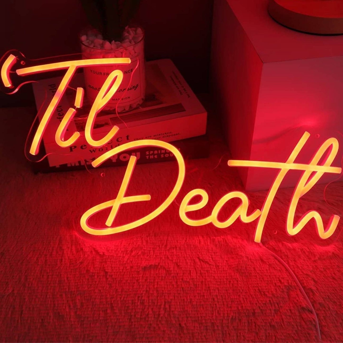 Lovely Bright Red Unique “Til’ Death” LED Night Light Marriage Room Wall Decorat