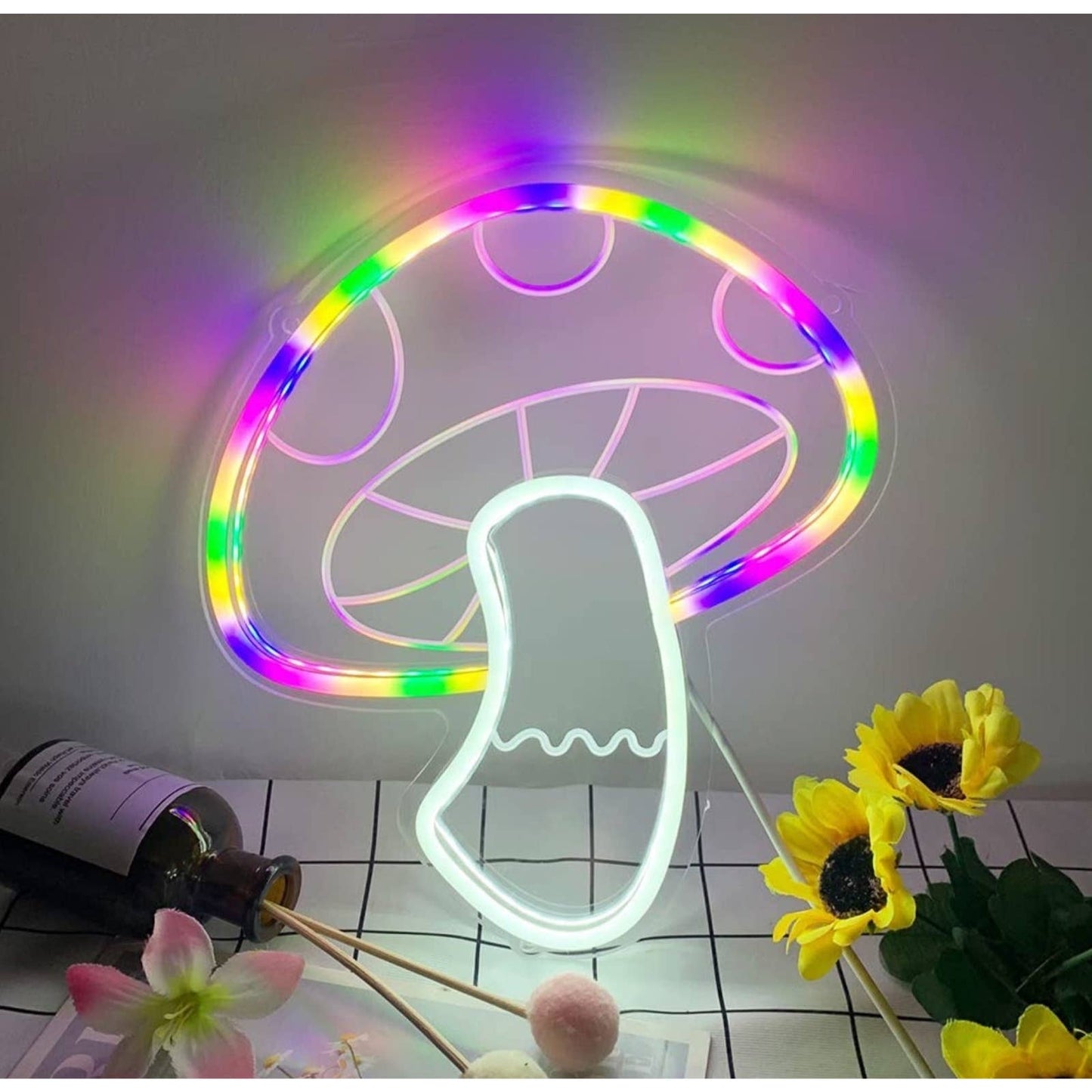 Lovely Bright Rainbow Colors Mushroom Bundle LED Night Light Set Room Wall Decor