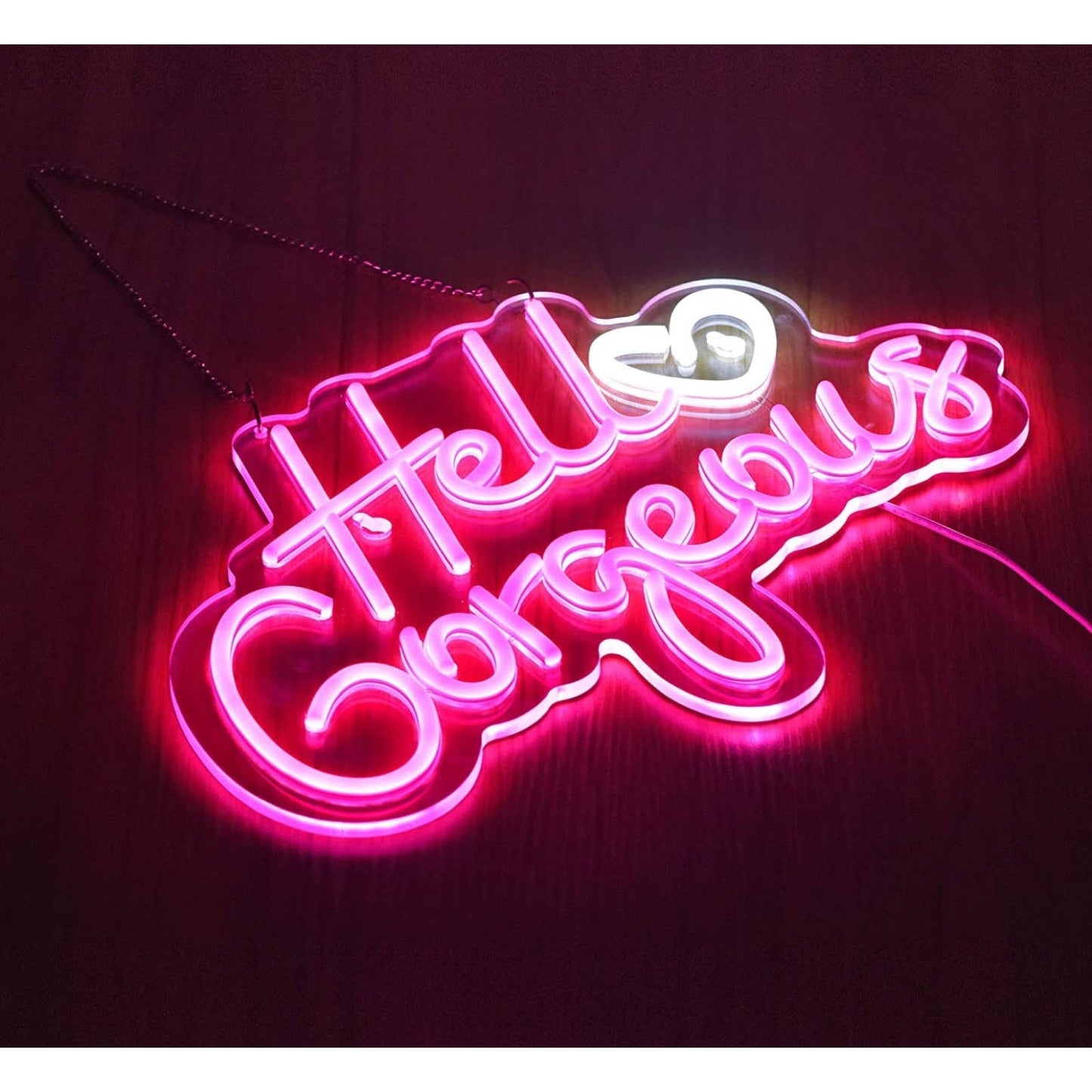 Adorable Bright Pink Hello Heart Gorgeous LED Love Night Light Room Wall Decor