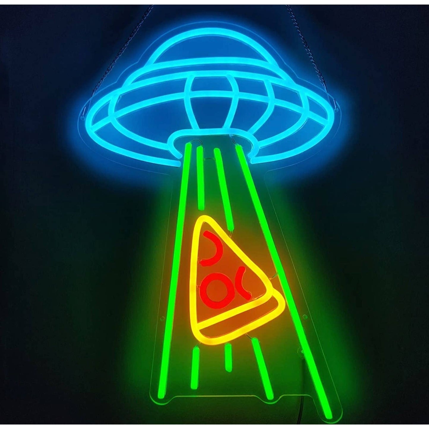 Fun Bright Alien Spaceship UFO Abducting Pizza Slice LED Night Light Room Decor