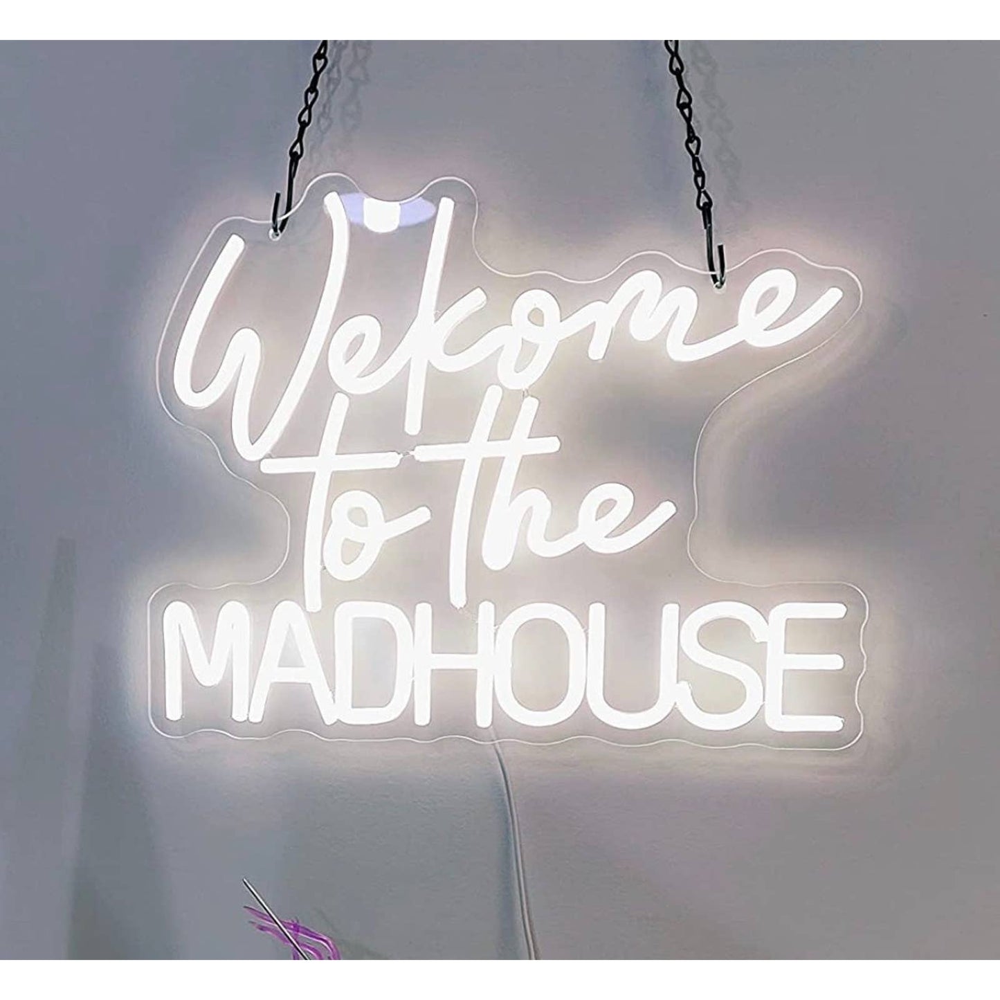 Fun Bright White “Welcome to the Madhouse” LED Night Light Room Wall Decoration