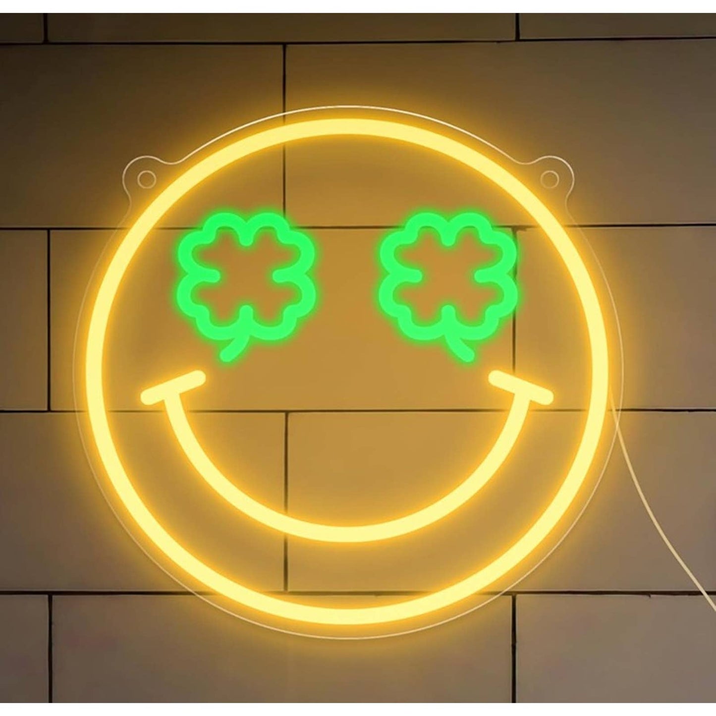 Lovely Bright Yellow Four Leaf Clover Eye Smiley Face LED Light Wall Decor