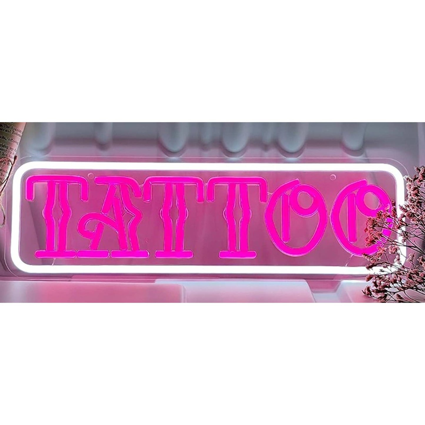 Pink/White Bright Tattoo LED Night Light Shop Store Wall Sign