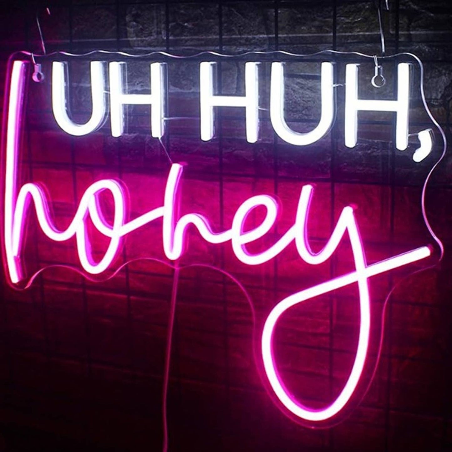 Vivid Bright Pink / White “Uh Huh, Honey” LED Night Light Room Wall Decor
