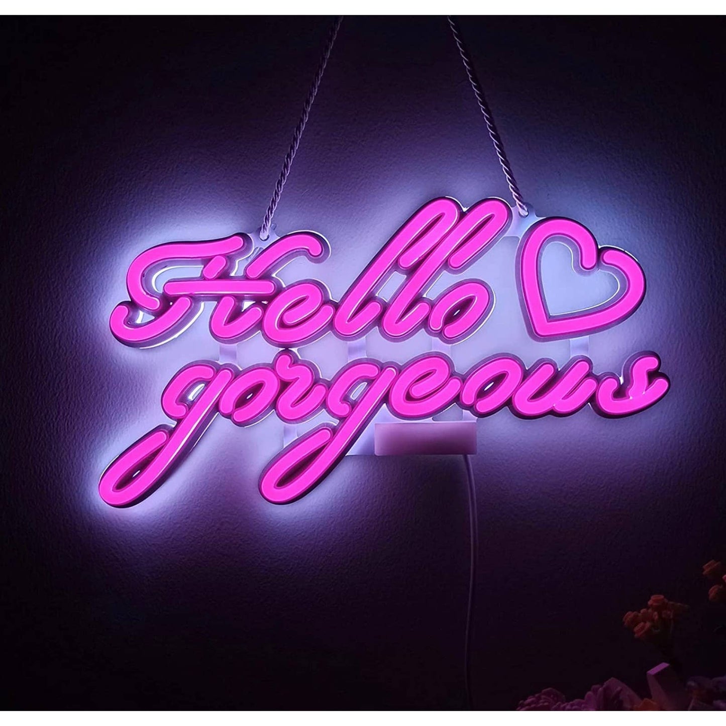Lovely Bright Pink Empowering “Hello Gorgeous” LED Night Light Room Wall Decor