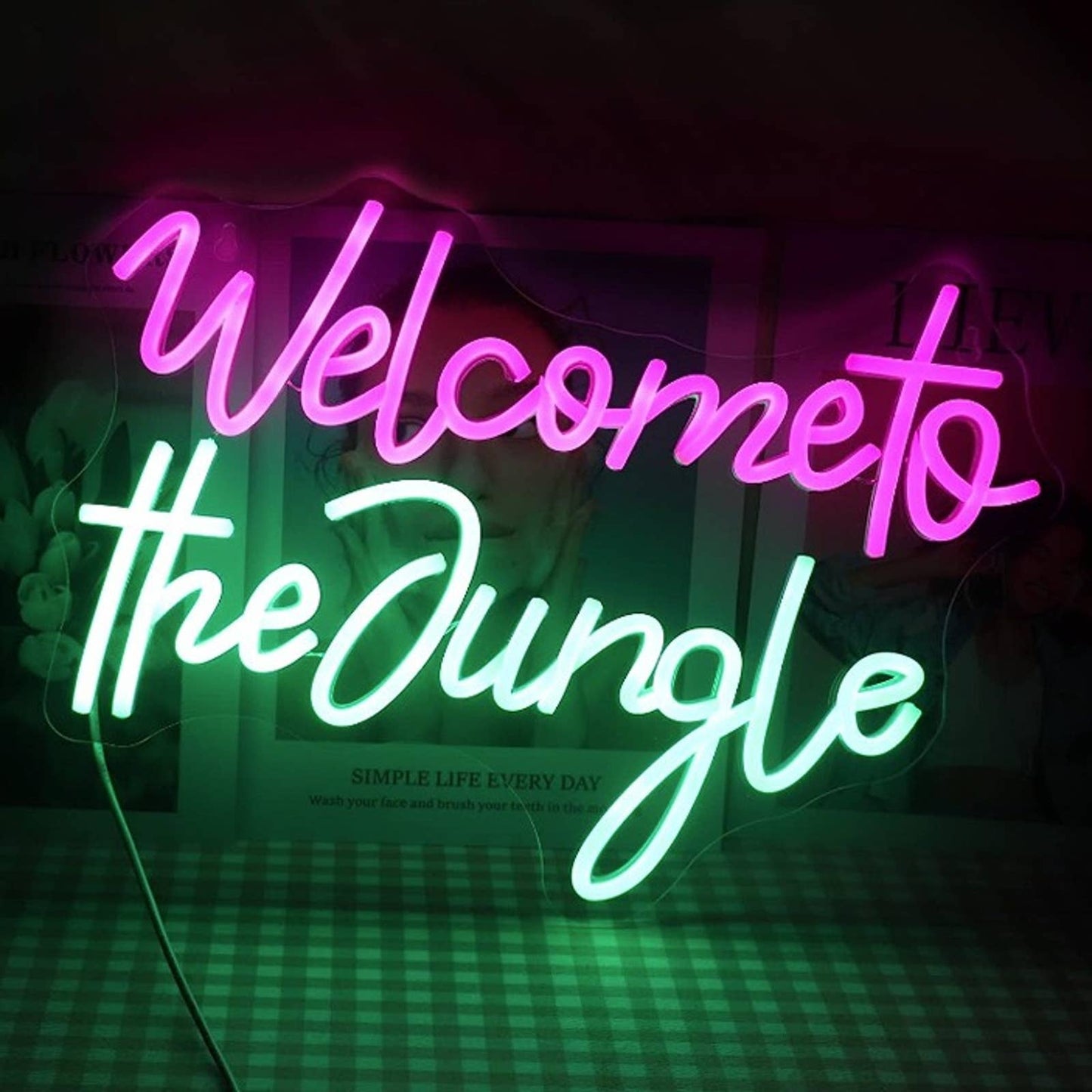 Fun Vivid Bright Pink / Green “Welcome to the Jungle” LED Light Decor