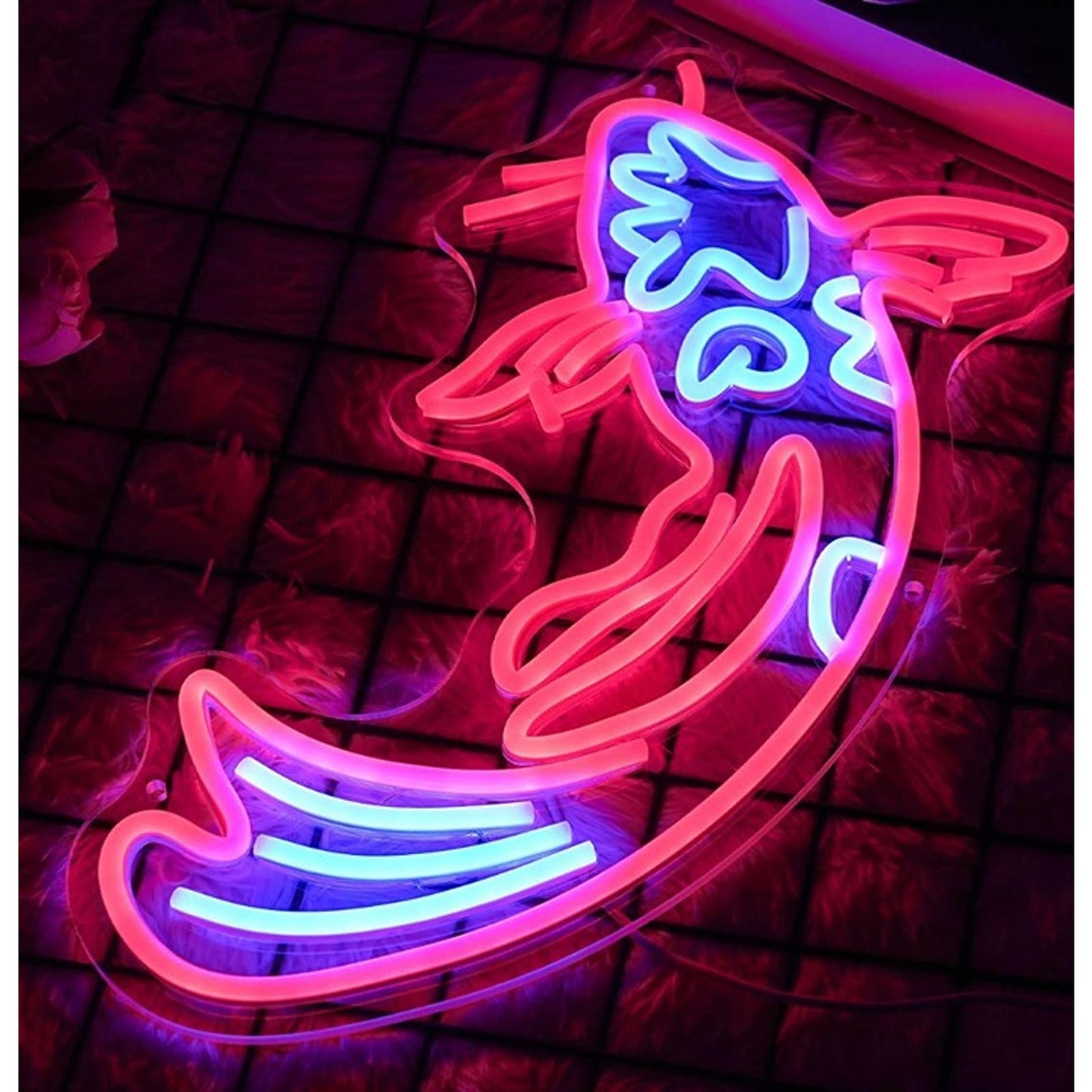 Lovely Bright Red/Blue Japanese Koi Fish LED Night Light Room Wall Decor