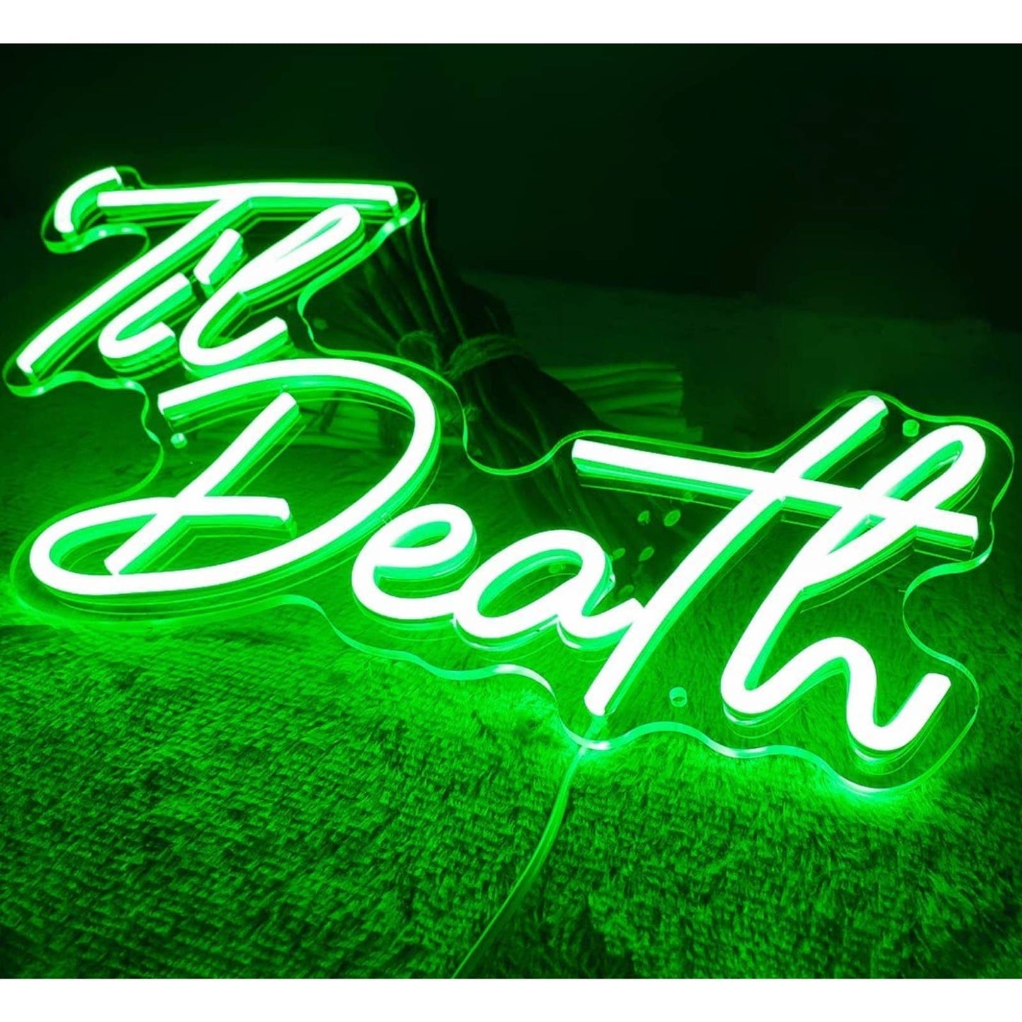 Lovely Bright Green Unique “Til’ Death” LED Night Light Marriage Room Wall Decor