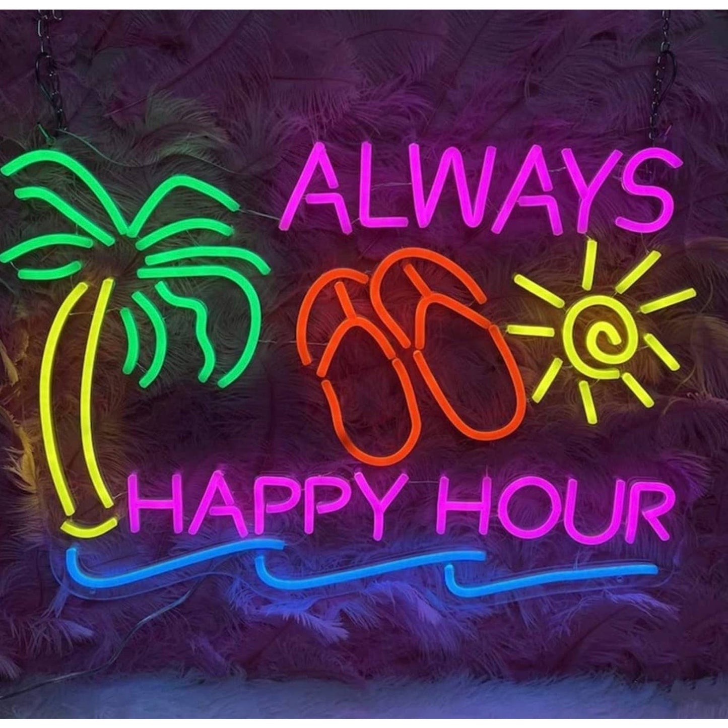 Fun Bright Tropical “Always Happy Hour” LED Bar Night Light Sign Room Wall Decor