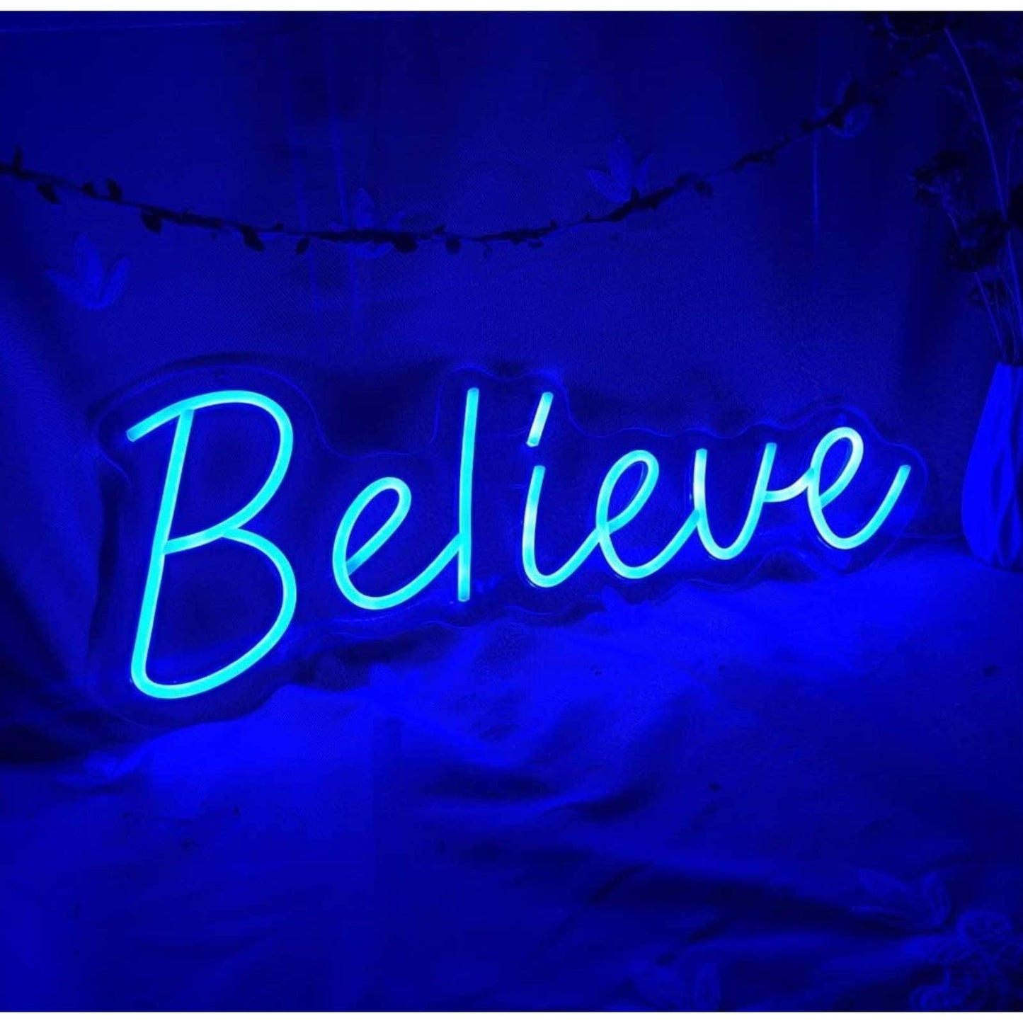 Large Bright Blue “Believe” LED Night Light Wall Room Motivation Decoration