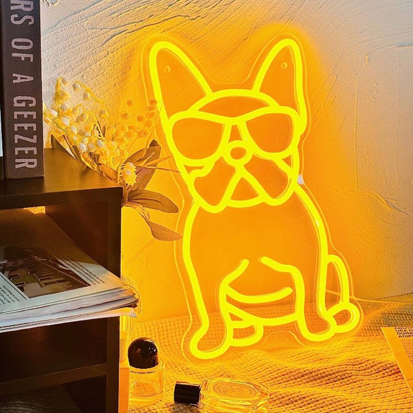 Cute Vivid Bright Cool Yellow French Bulldog Frenchie w/ Shades LED Light Decor