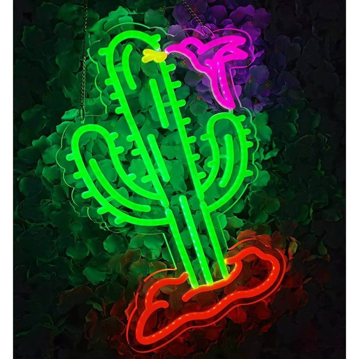 Lovely Vivid Bright Colorful Cactus Humming Bird LED Night Light Decor