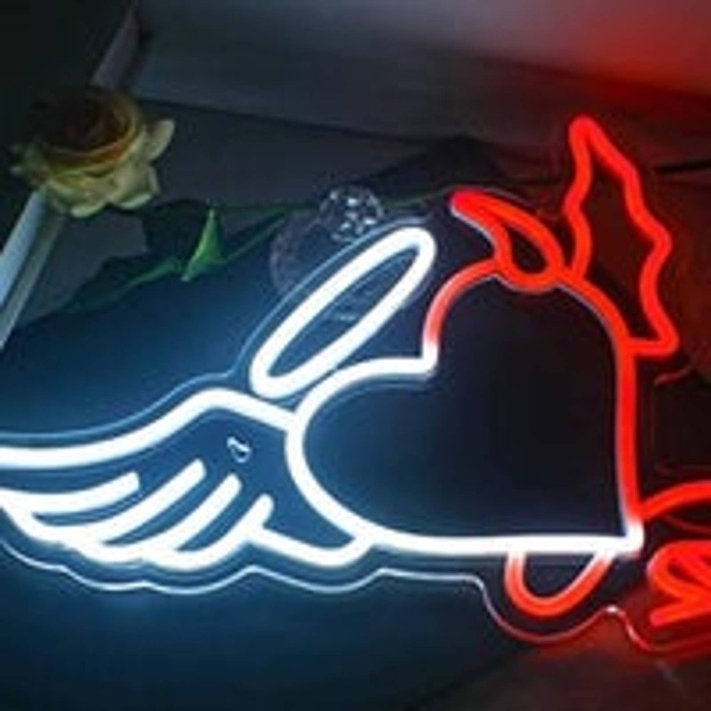 Vivid Bright Red/White Angel Devil Heart LED Night Light Room Wall Decoration