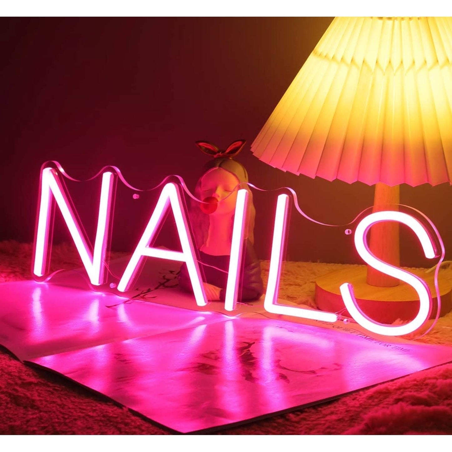 Lovely Bright Pink Nails LED Night Light Sign Spa Room Wall Decoration