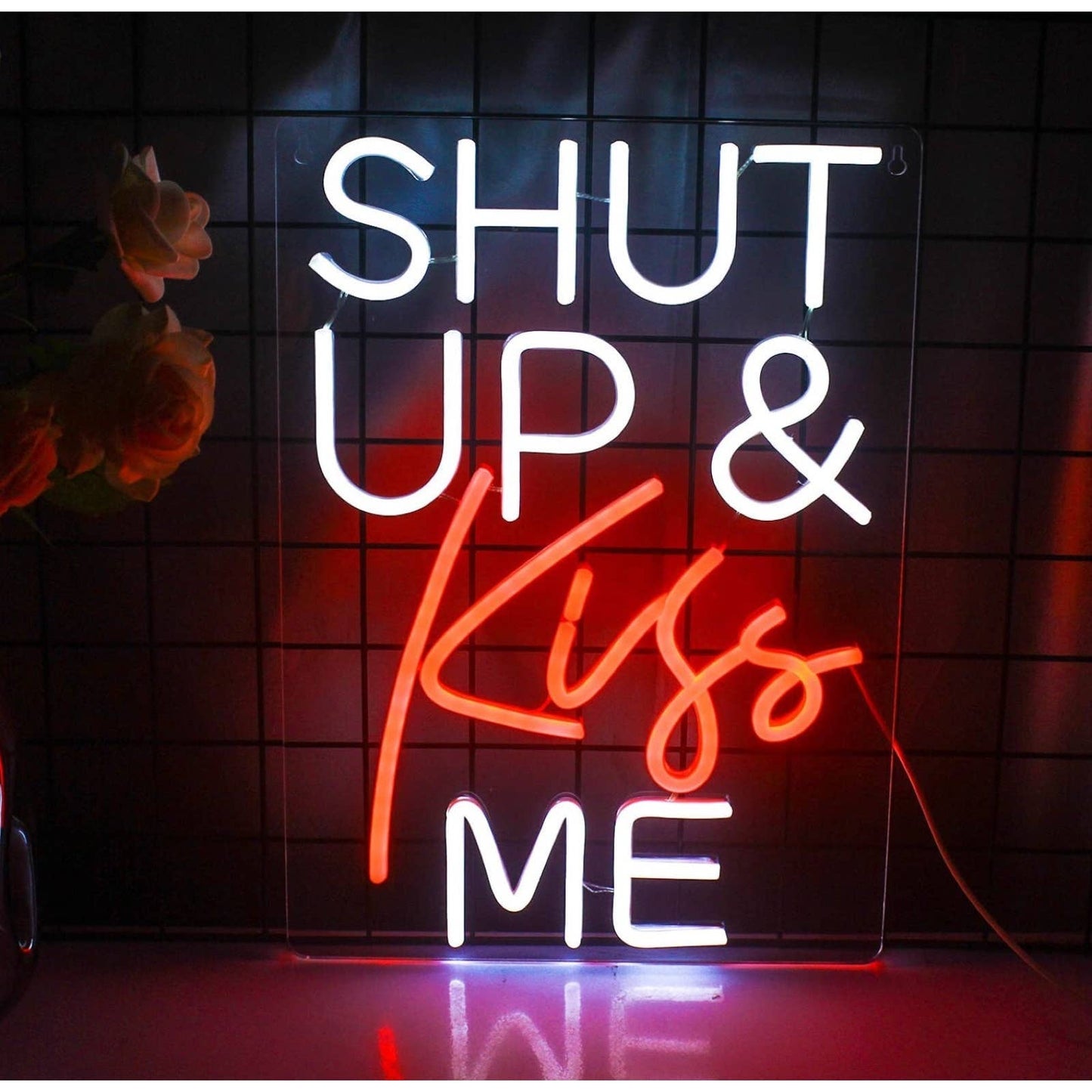 Lovely Bright “Shut Up & Kiss Me” LED Night Light Room Wall Love Decor