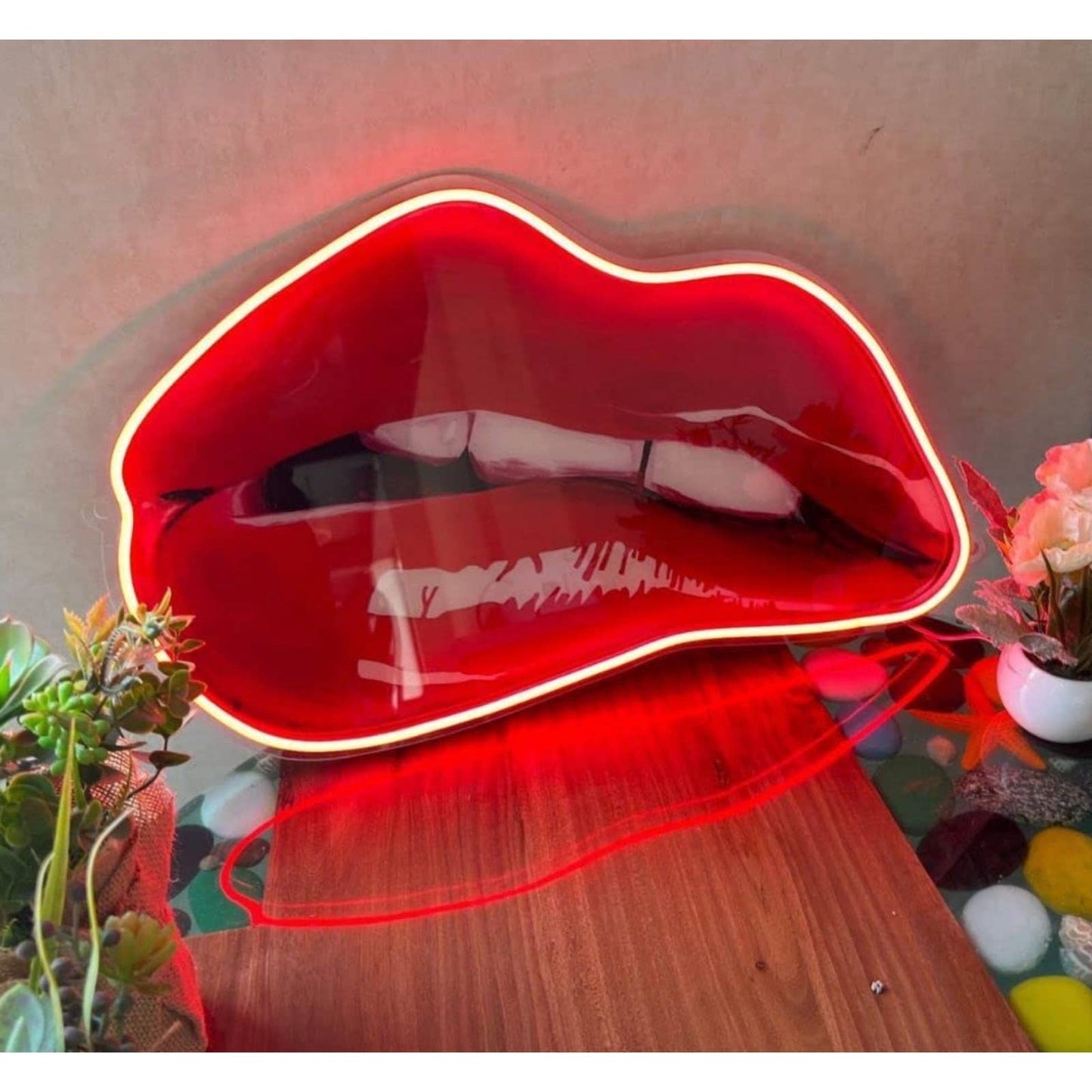 Large Bright Quality Red Realistic Biting Lips LED Night Light Room Wall Decorat