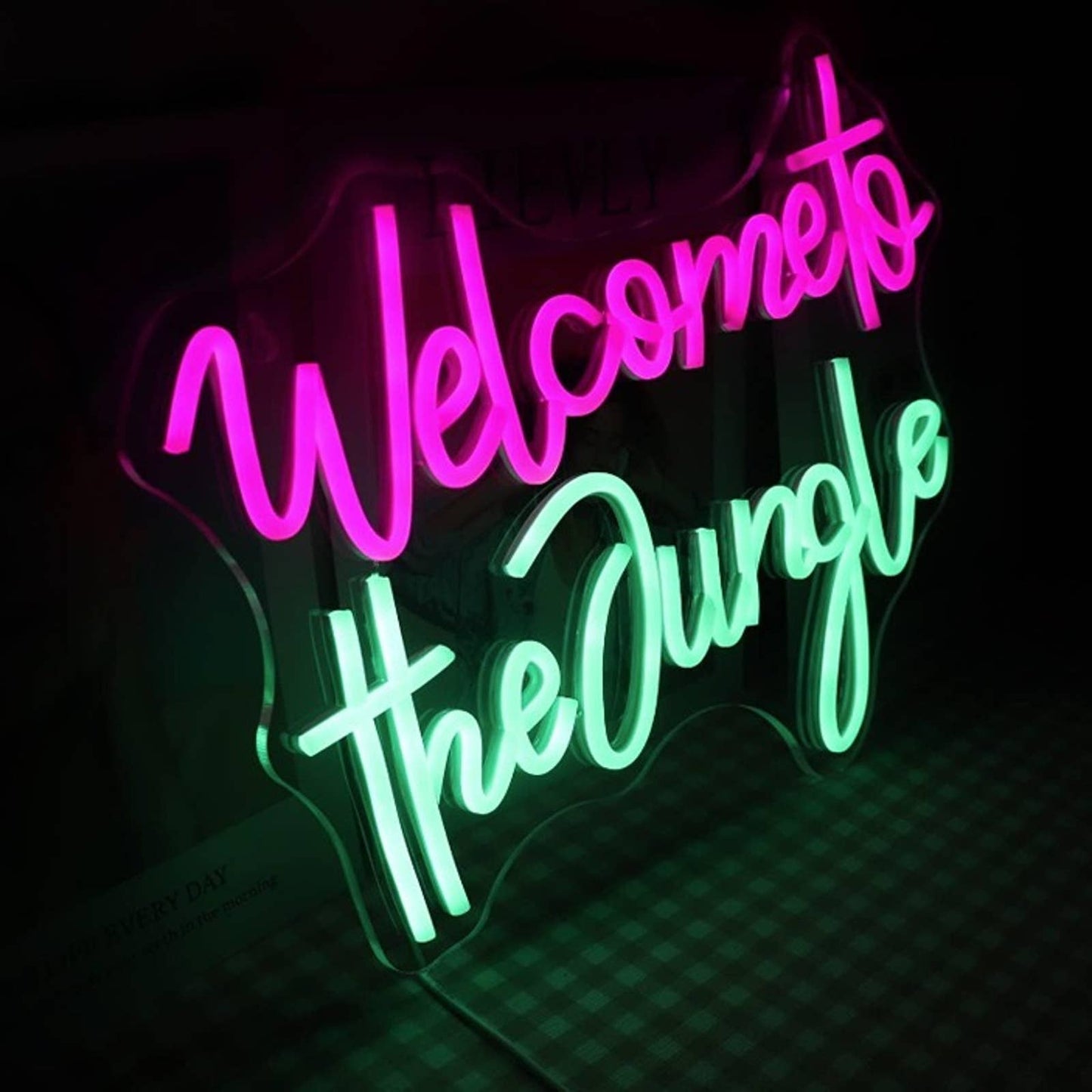 Fun Vivid Bright Pink / Green “Welcome to the Jungle” LED Light Decor