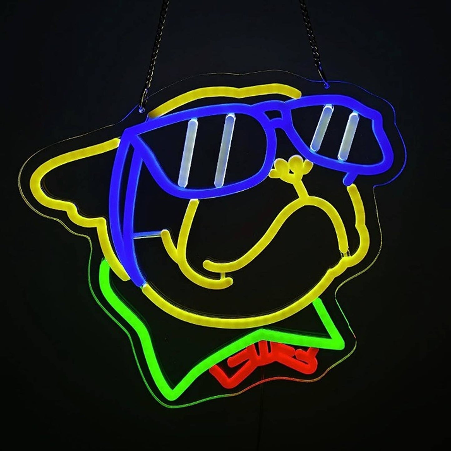 Funny Bright Colorful Cool Bulldog wearing Bowtie & Sunglasses LED Light Decor