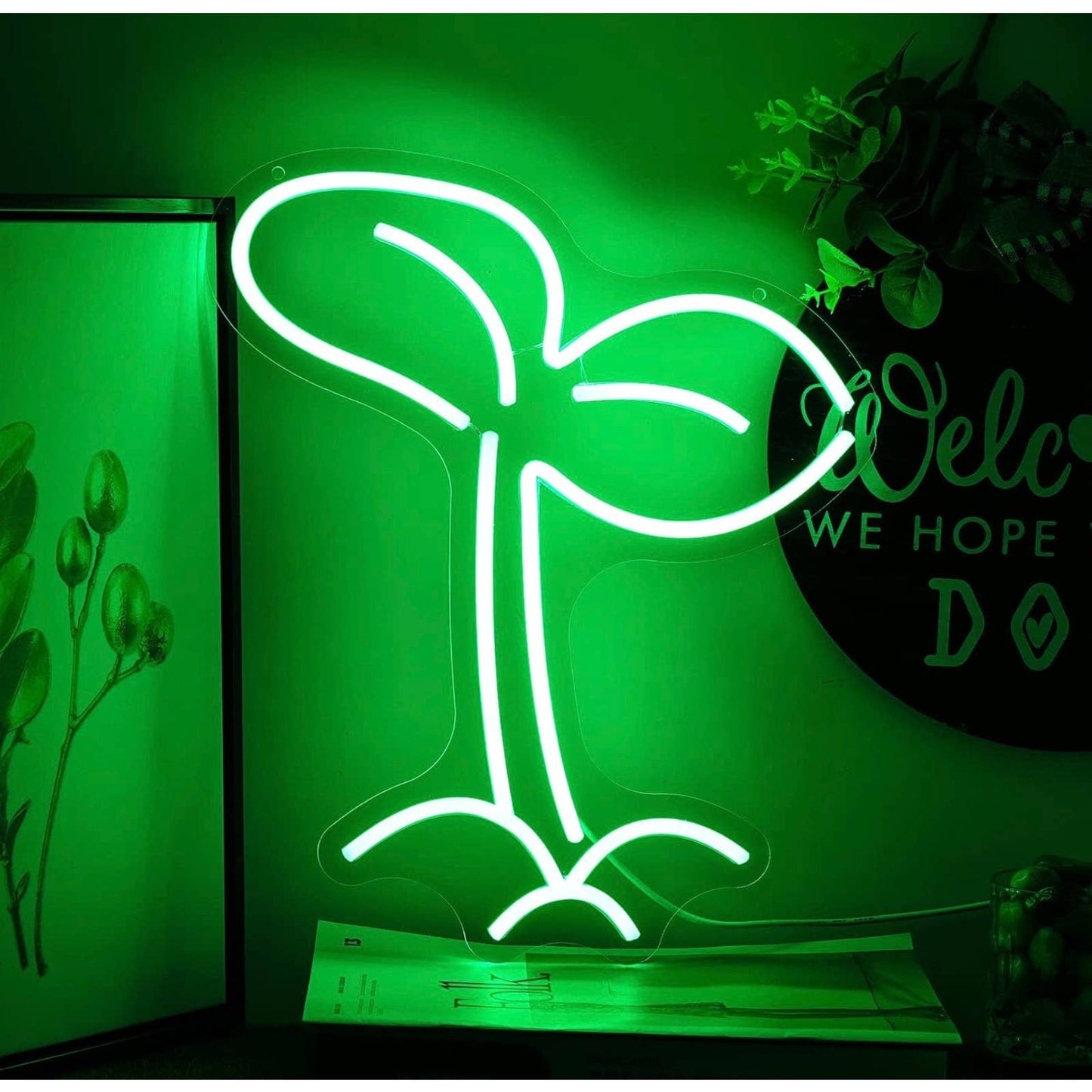 Lovely Sprouting Green Plant LED Night Light Room Wall Night Decor