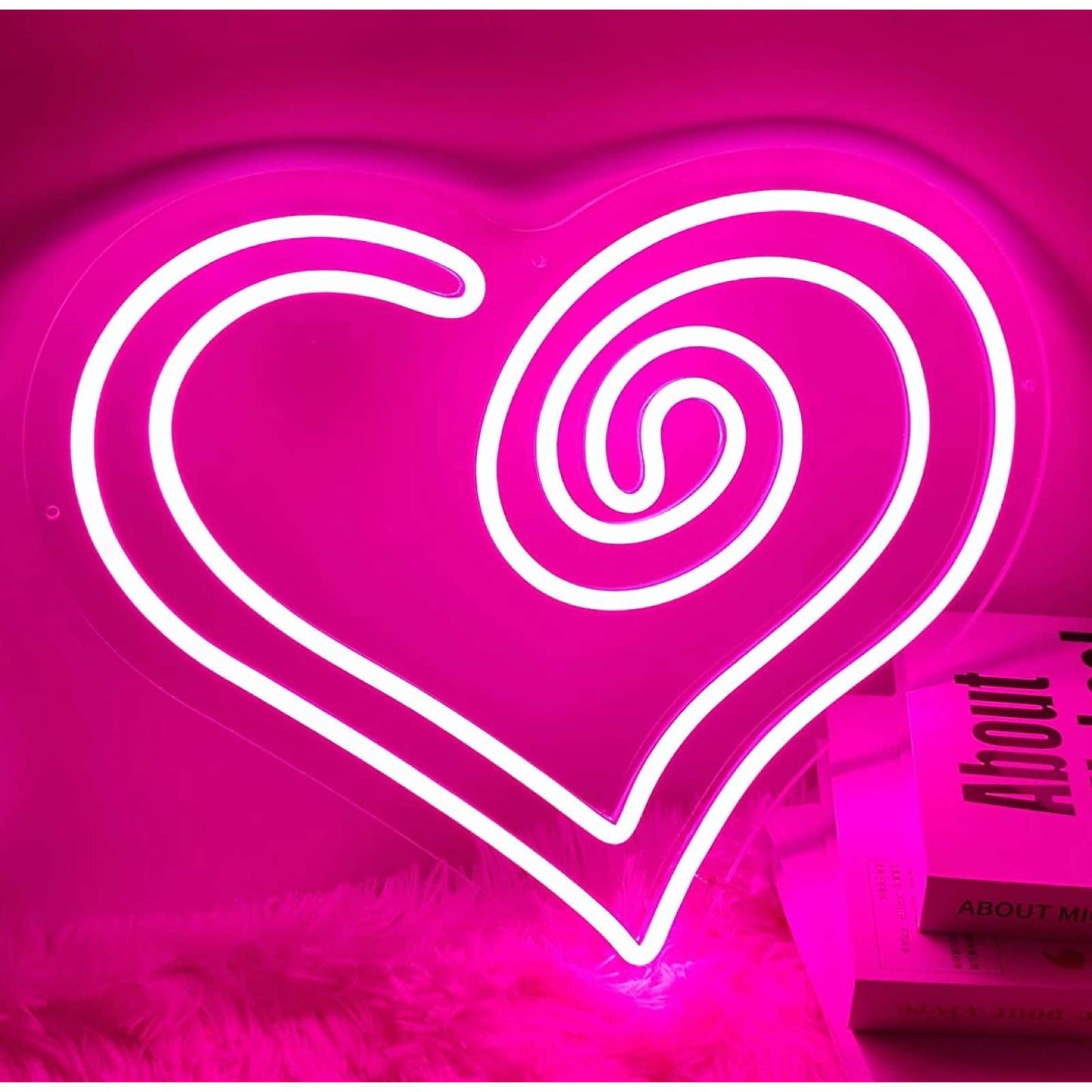 Adorable Bright Pink Unique Heart Swirl LED Night Light Love Room Wall Decor
