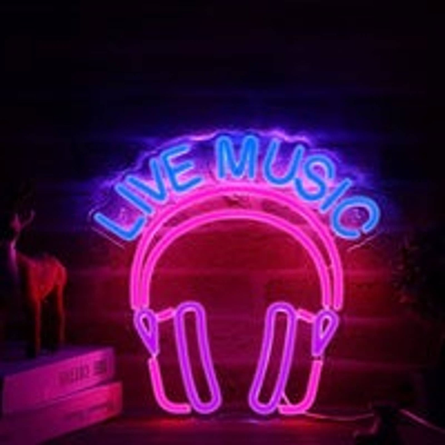 Vivid Bright Pink Headphones Live Music LED Night Light Room Wall Decoration