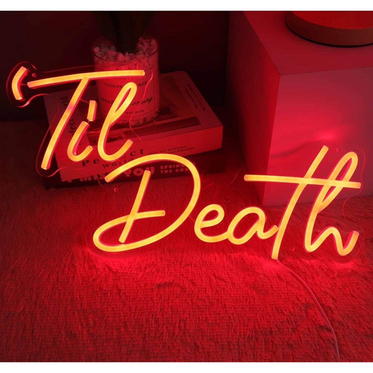 Lovely Bright Red Unique “Til’ Death” LED Night Light Marriage Room Wall Decorat