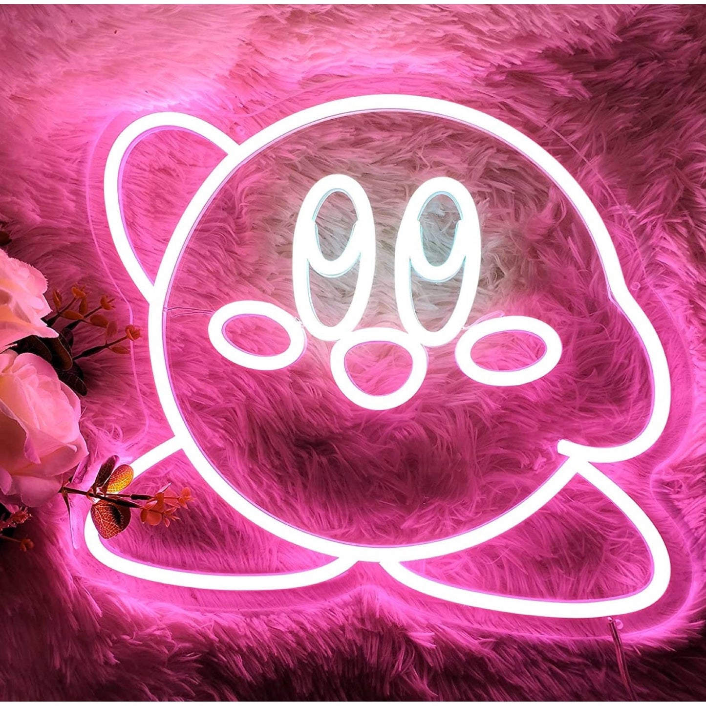 Adorable Bright Pink “Hi Kirby” LED Night Light Room Wall Video Game Decoration