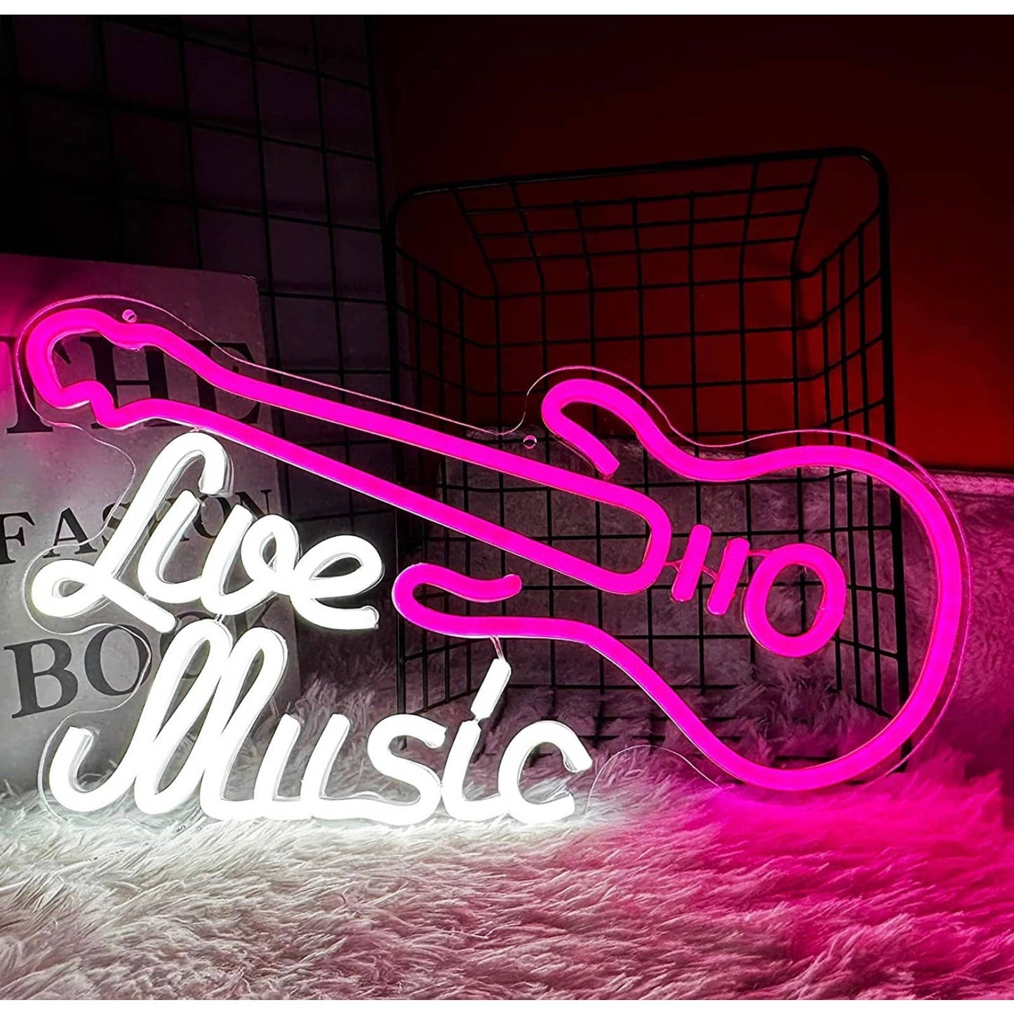 Fun Bright Pink Live Music Guitar LED Night Light Concert Room Wall Decoration