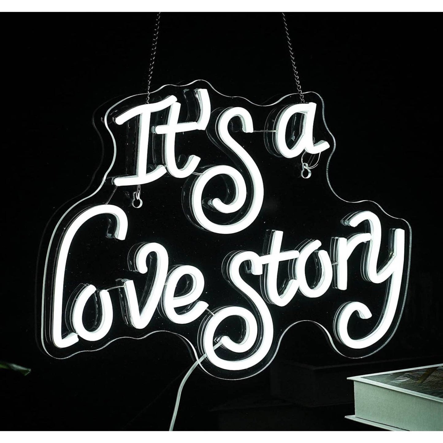 Lovely Bright White “It’s a Love Story” LED Night Light Room Wall Romantic Love